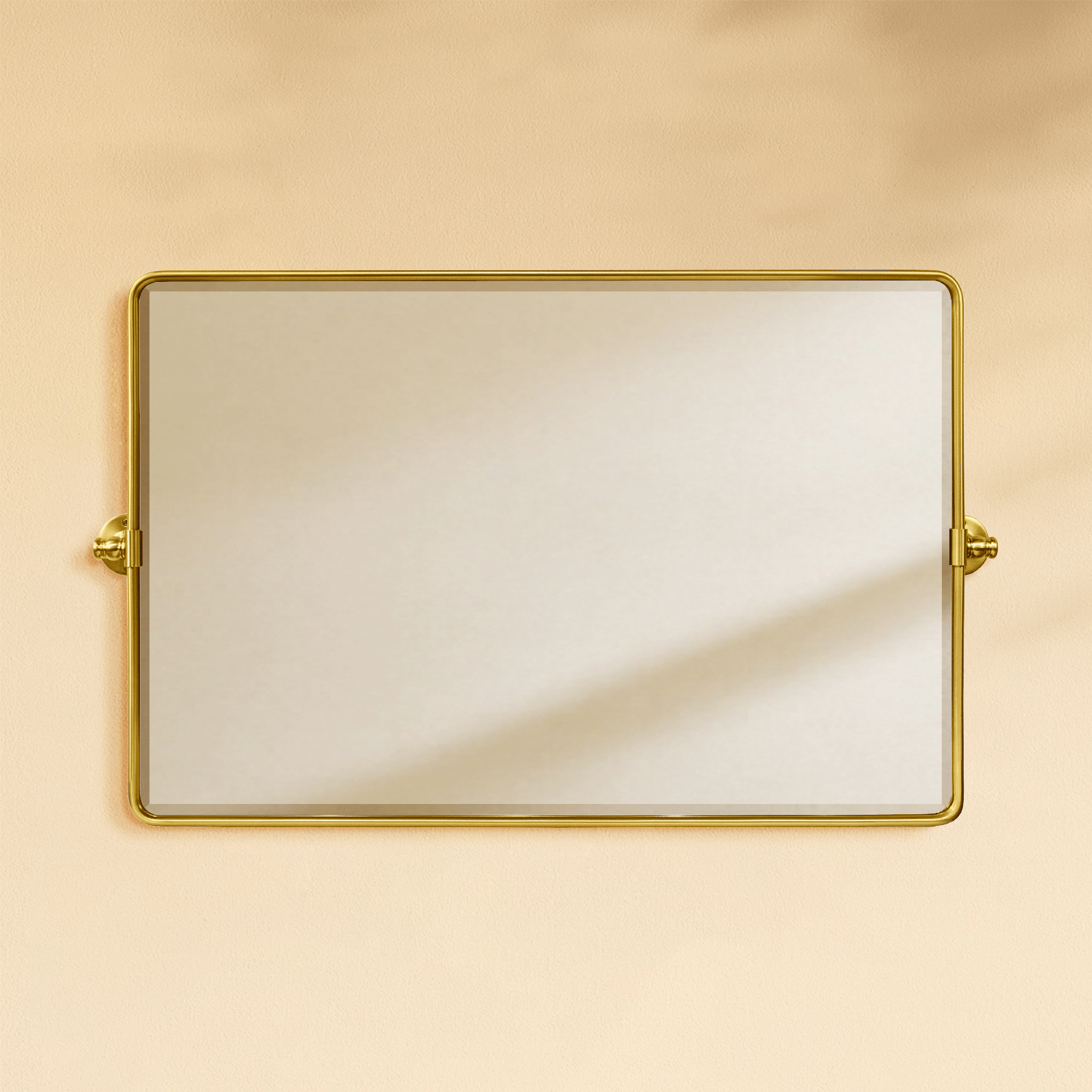 Lutalo Farmhouse Rectangle Horizontal Bathroom Pivot Mirrors GC-00190 Brushed Gold 35x23" TEHOME