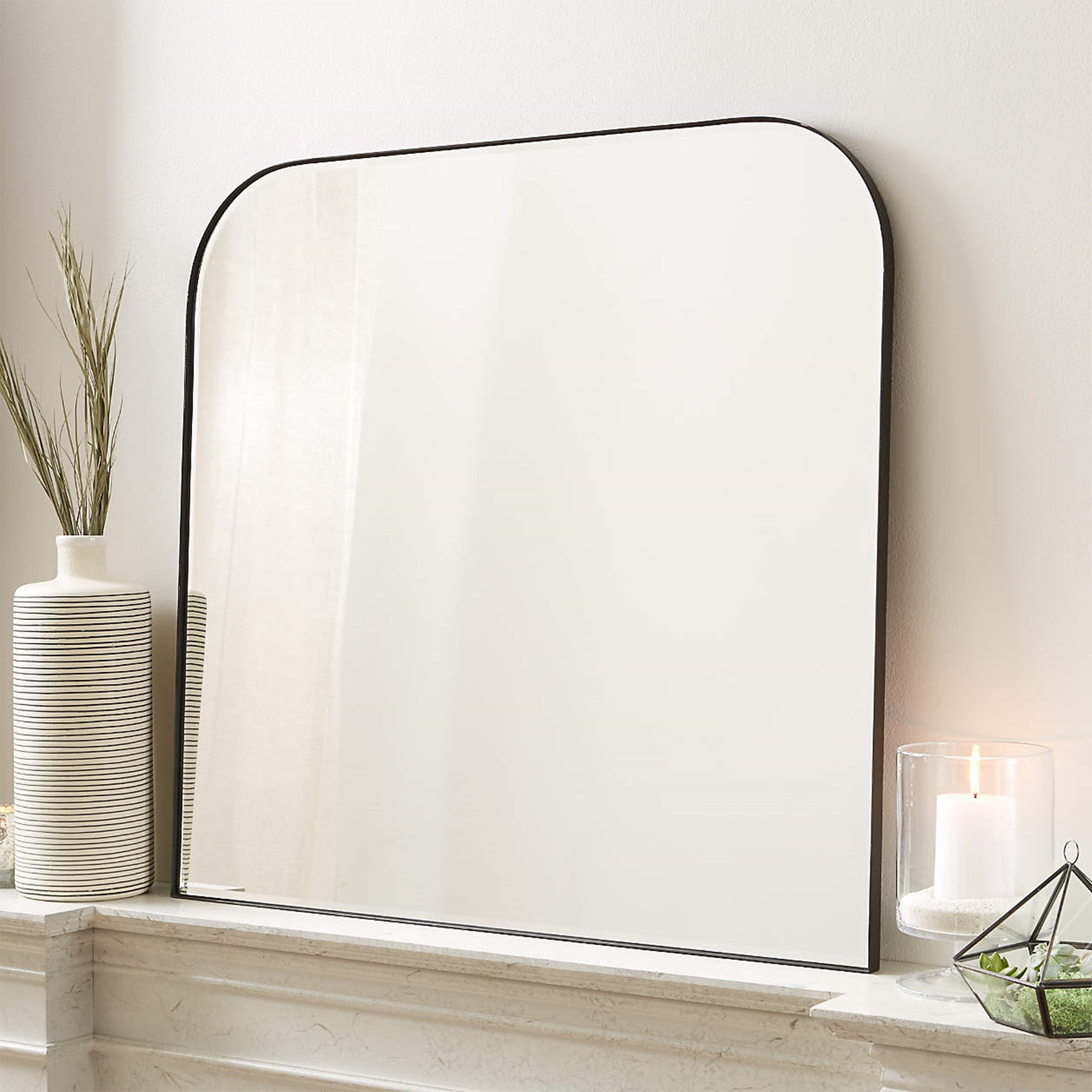 Rounded Corner Mantel Framed Wall Mounted Bathroom Mirror