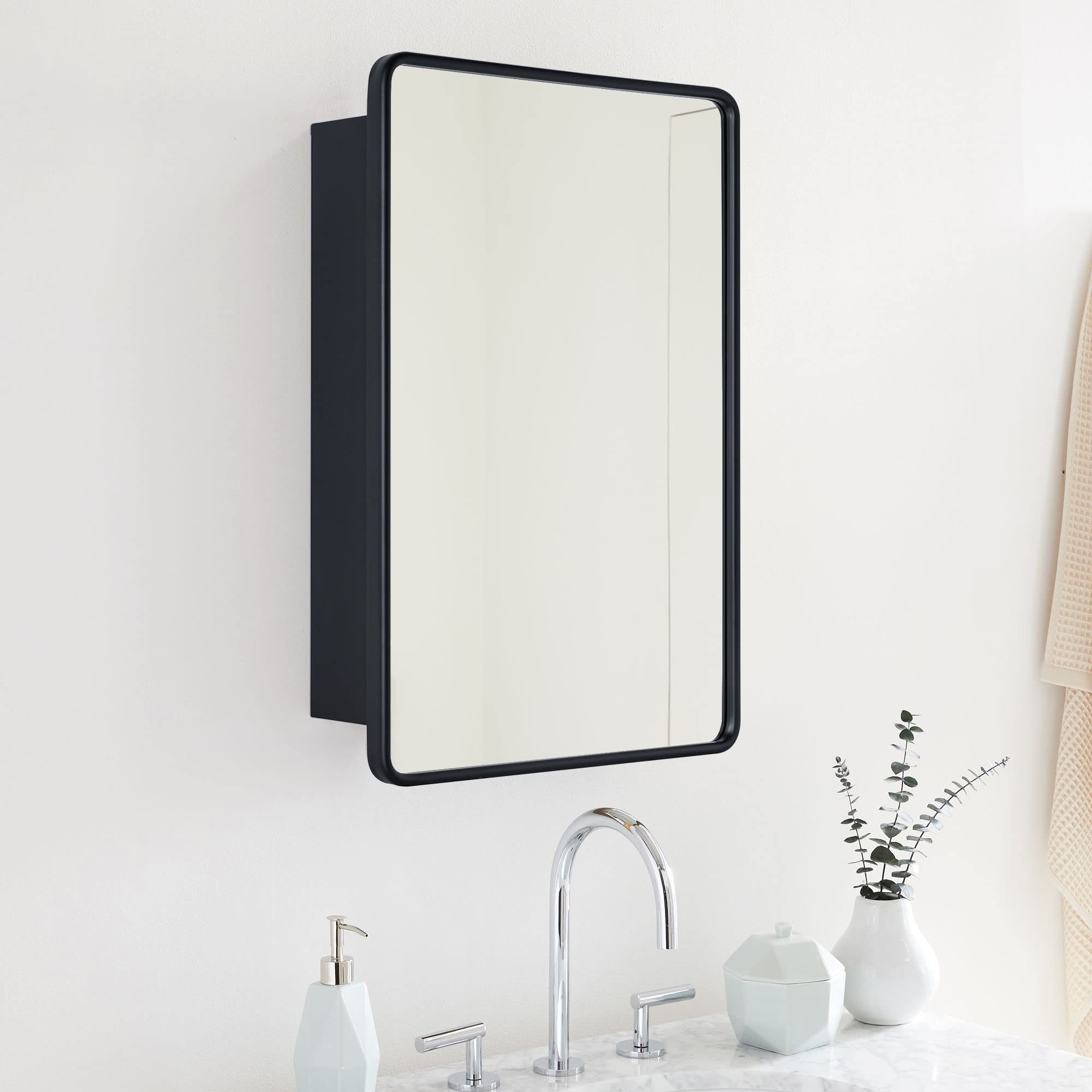 Surface Mount Rectangular Metal Framed Bathroom Medicine Cabinet with Mirror