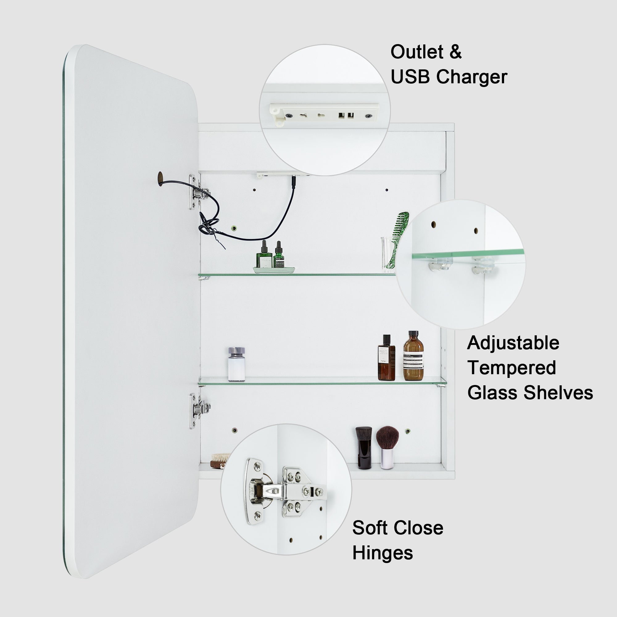  Rectangular Lighted LED Surface Mount Bathroom Medicine Cabinet with Mirror