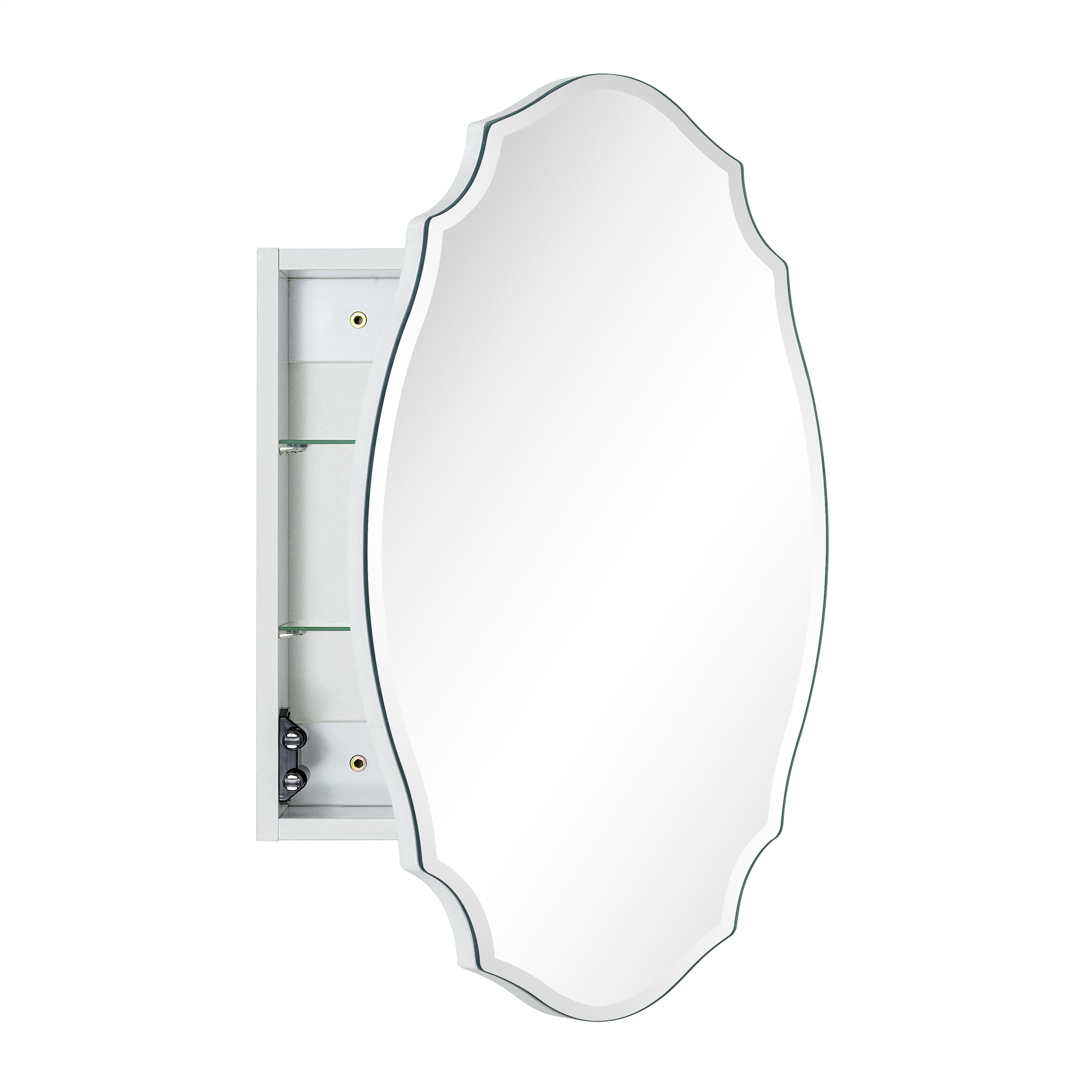 Frameless Irregular Medicine Cabinet with Beveled Mirror Recess & Surface Bathroom Medicine Cabinet Mirror with Storage for Bathroom, 19'' H x 24'' W