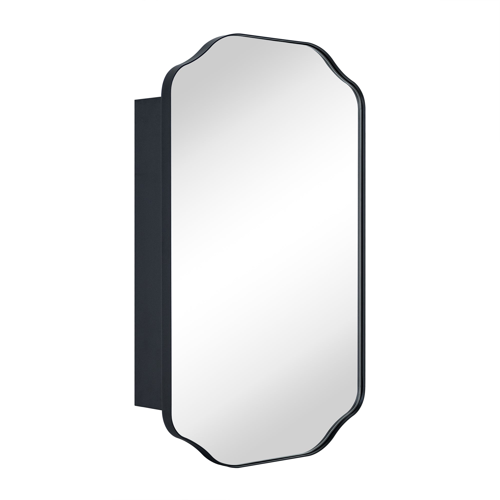 18 in. W. x 29 in. H Arched Metal Rectangular Surface Mount Medicine Cabinet with Mirror in Matt Black