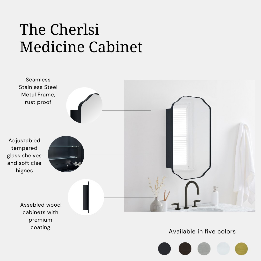 Arched Metal Rectangular Surface Mount Medicine Cabinet with Mirror