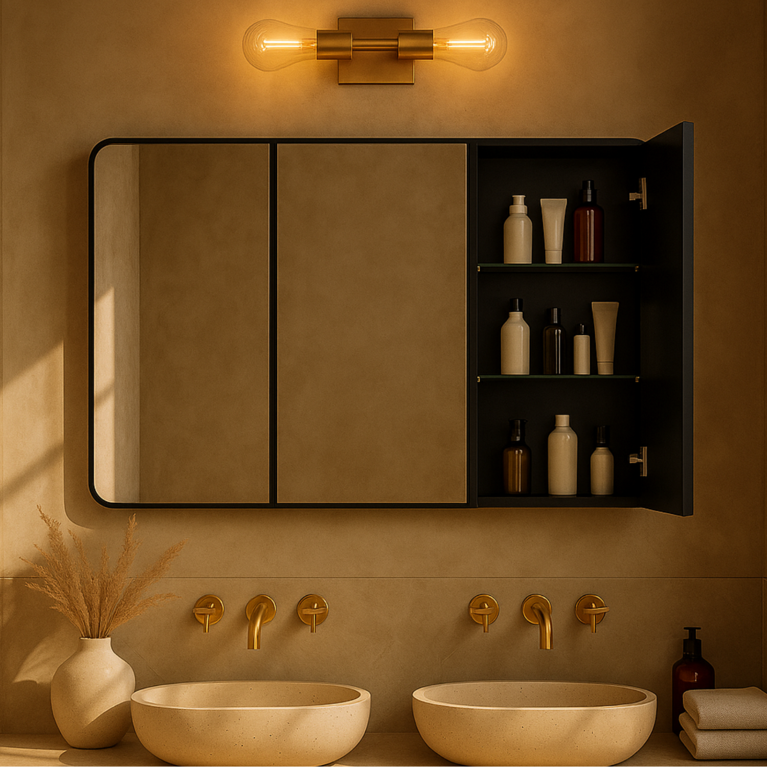 Haven Modern Rectangle Triple Door Recessed and Surface Mount Bathroom Medicine Cabinet with Mirrors