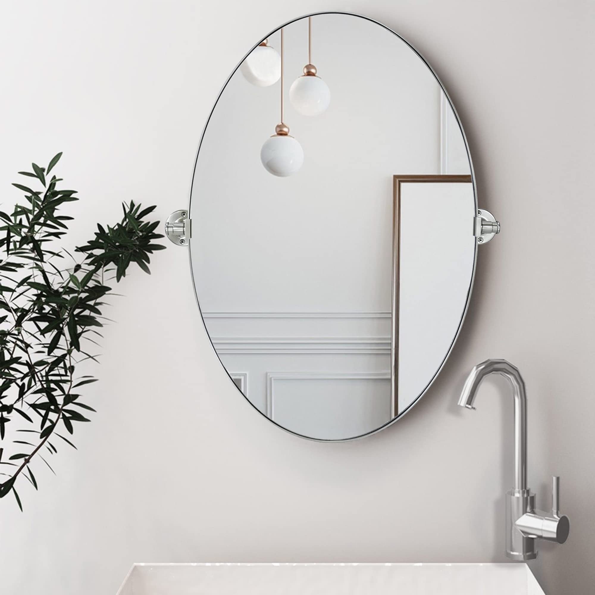 Pivoting Oval Metal Framed Wall Mounted Bathroom Vanity Mirror