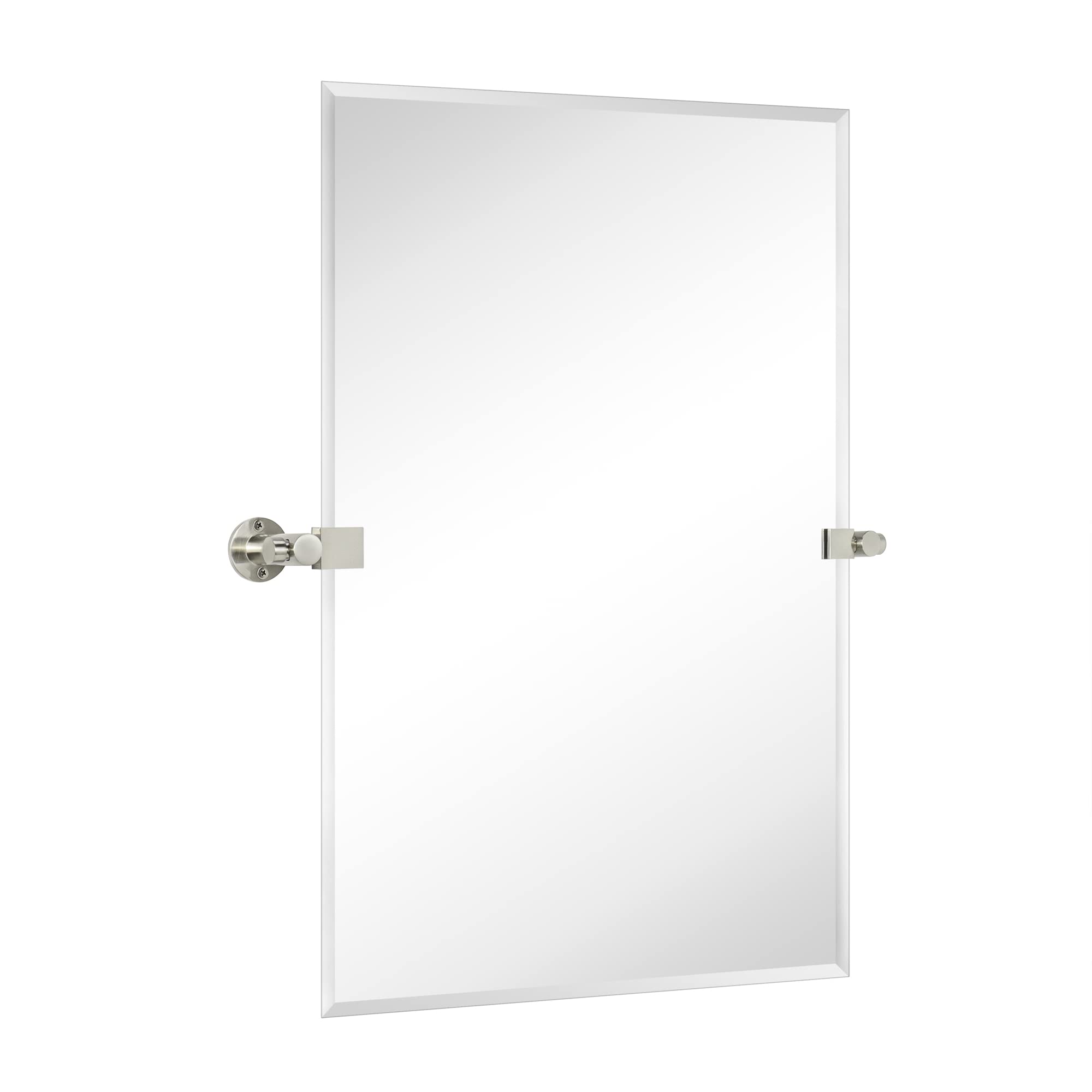 Rectangular Frameless Beveled Wall Mounted Bathroom Vanity Mirror with Brackets