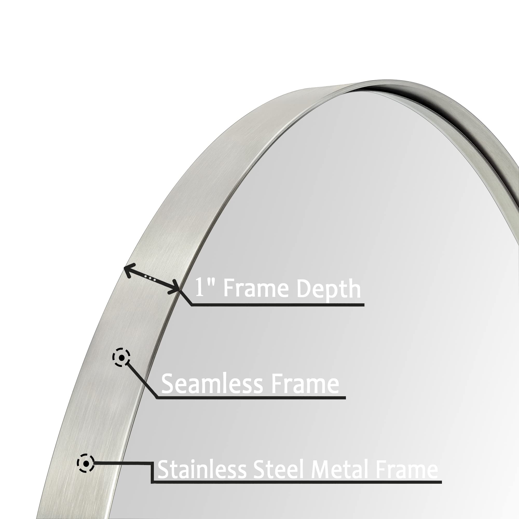 Arched Stainless Steel Framed Wall Mounted Bathroom Vanity Mirror