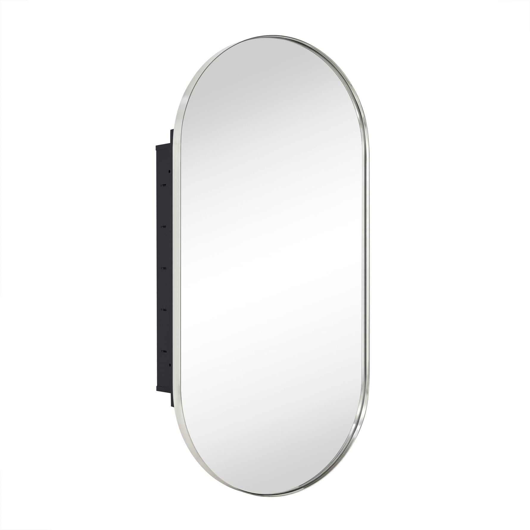 Oval Pill Shape Metal Framed Recessed Medicine Cabinet with Mirror