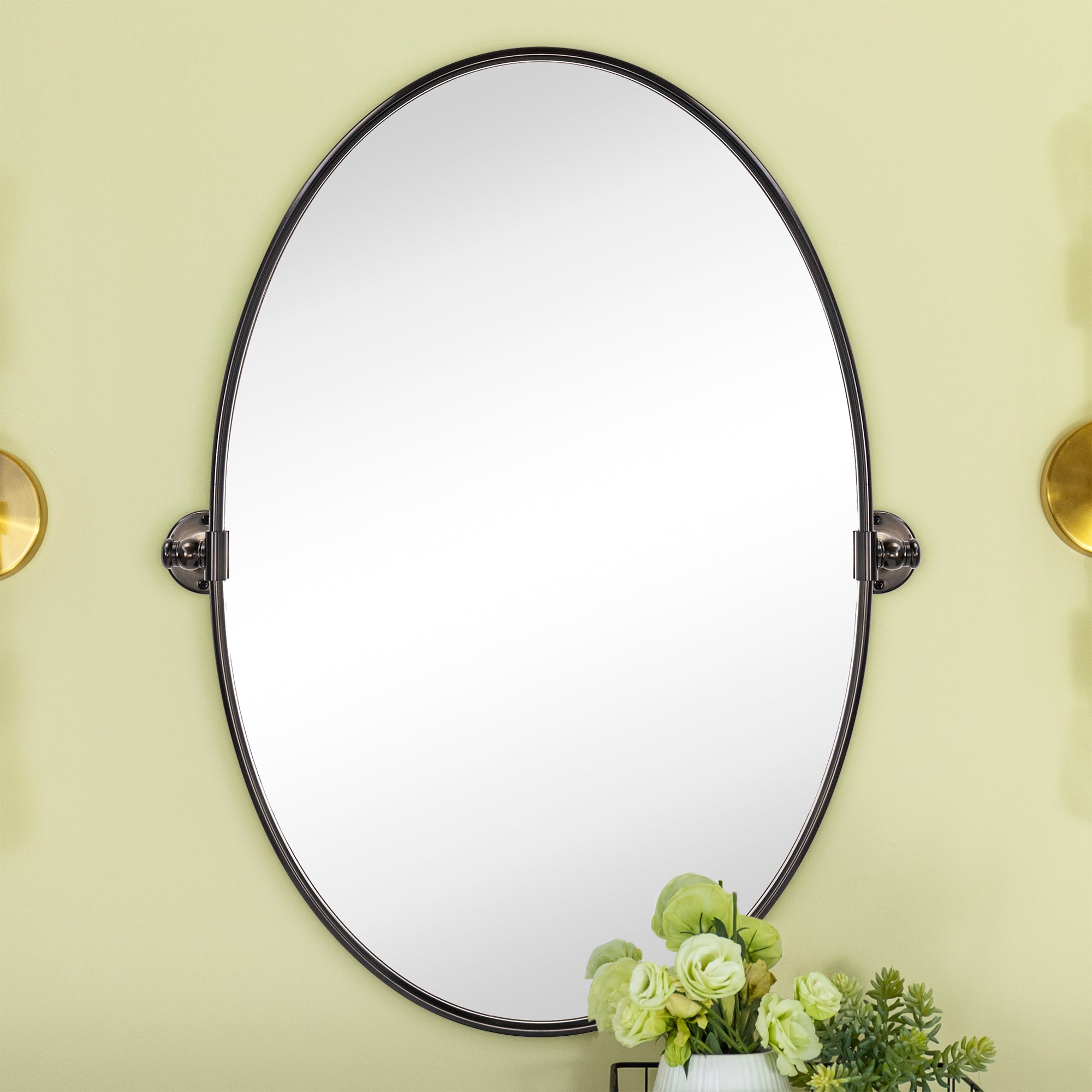 Vintage Brass Finish Vanity Top Oval Swivel Mirror shops