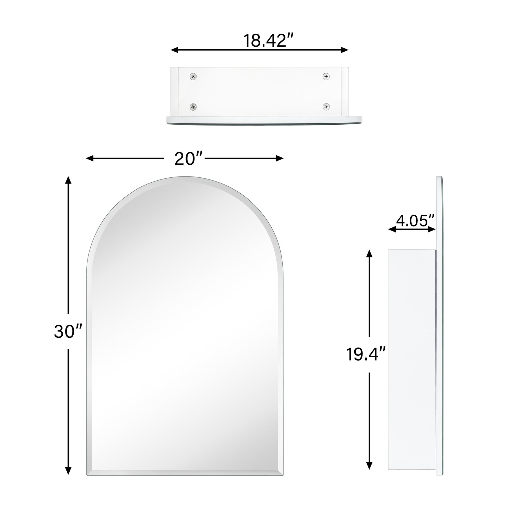  Arched Recess and Surface Mount Frameless Medicine Cabinet with Mirror