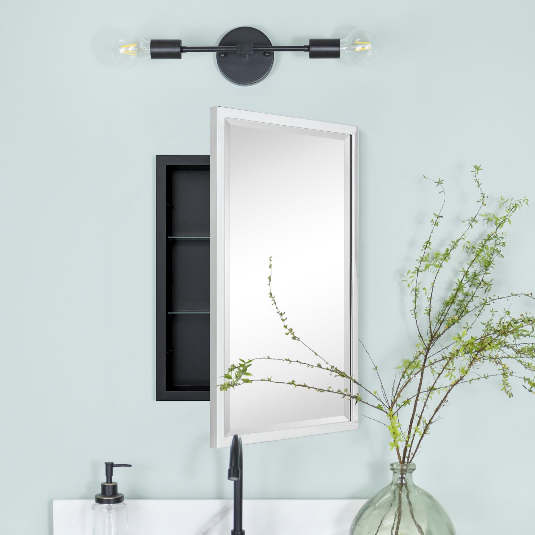 Rectangular Metal Framed Recessed Bathroom Medicine Cabinet with Mirror