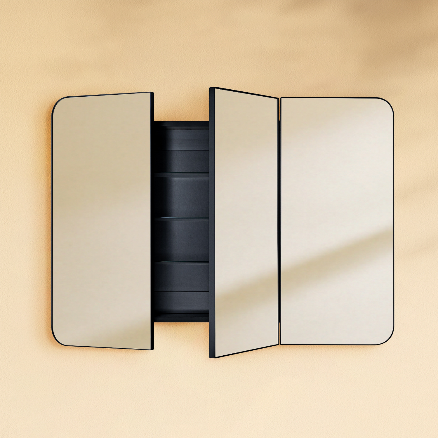 Ronelda Modern Rectangle Recessed and Surface Mount Bathroom Medicine Cabinet with Mirrors, Triple Door, 36x26" in Black