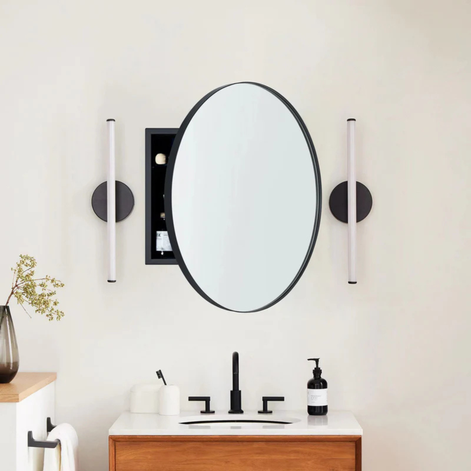 Seenaa Modern Round Surface Mount Bathroom Medicine Cabinet with Mirrors