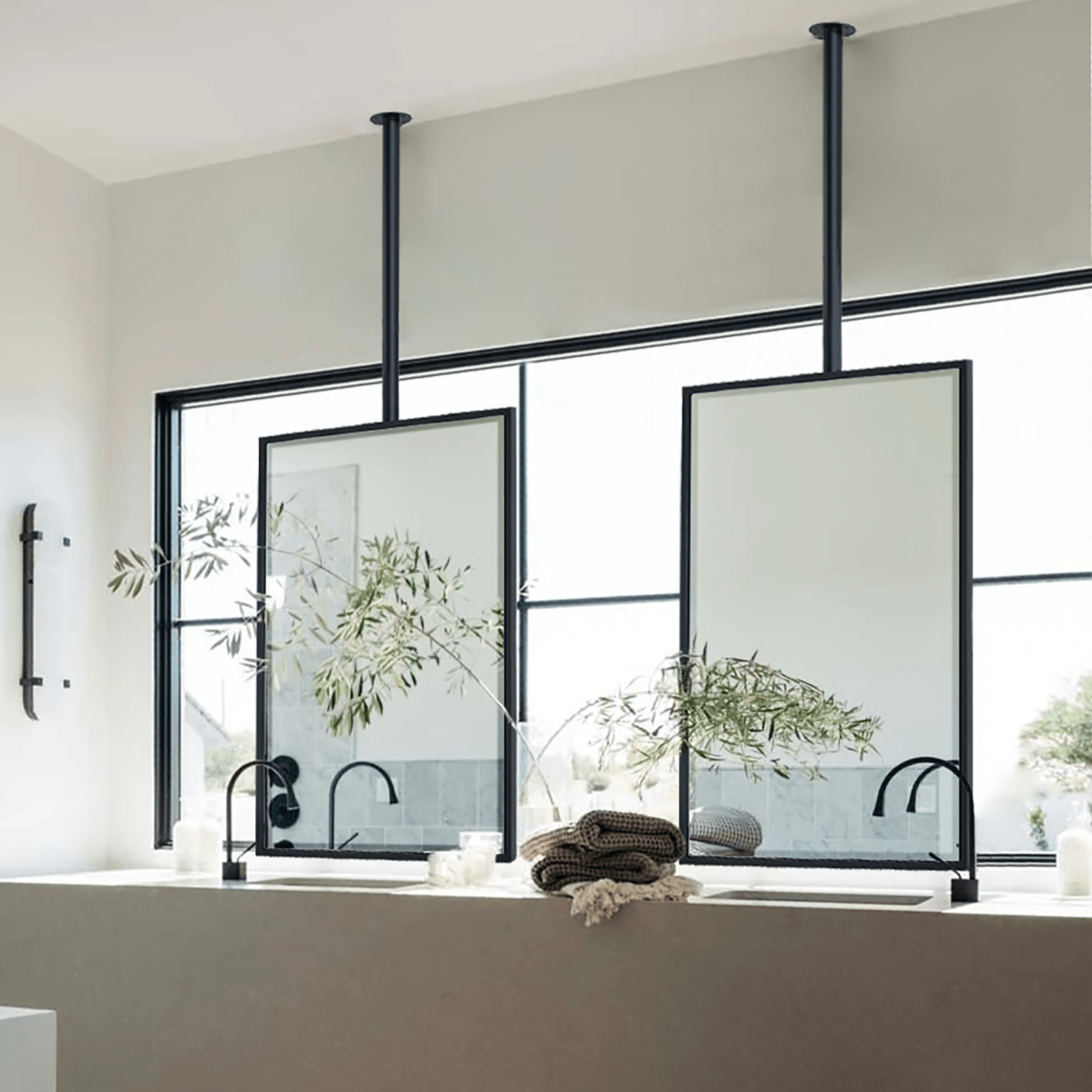 Seren Modern Rectangle Ceiling Mount Bathroom Mirrors, 20x30" in Black GC-00565 TEHOME