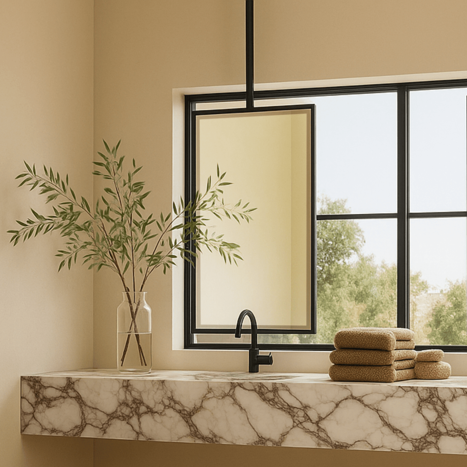 Seren Modern Rectangle Ceiling Mount Bathroom Mirrors, 20x30" in Black GC-00565 TEHOME