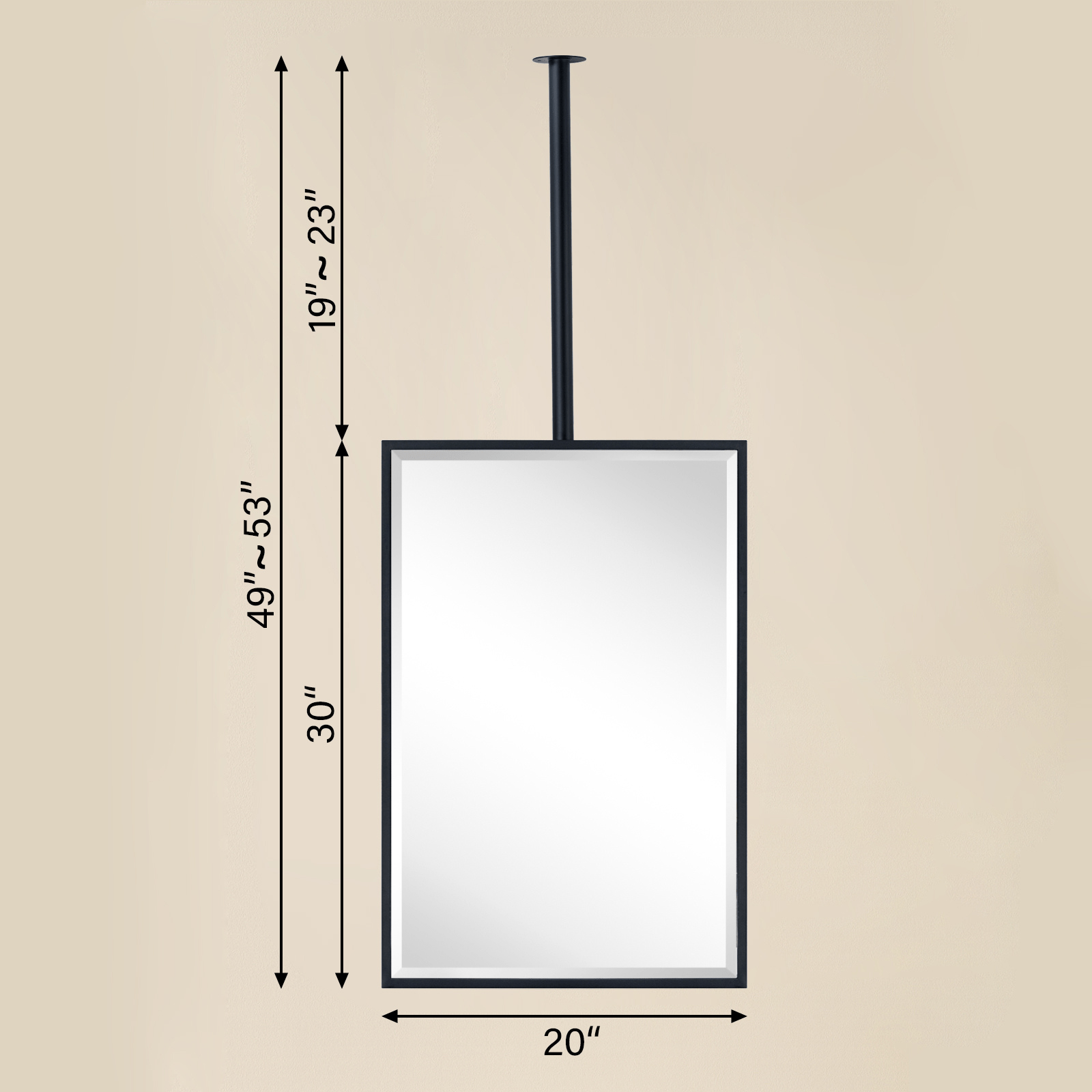 Seren Modern Rectangle Ceiling Mount Bathroom Mirrors, 20x30" in Black GC-00565 TEHOME