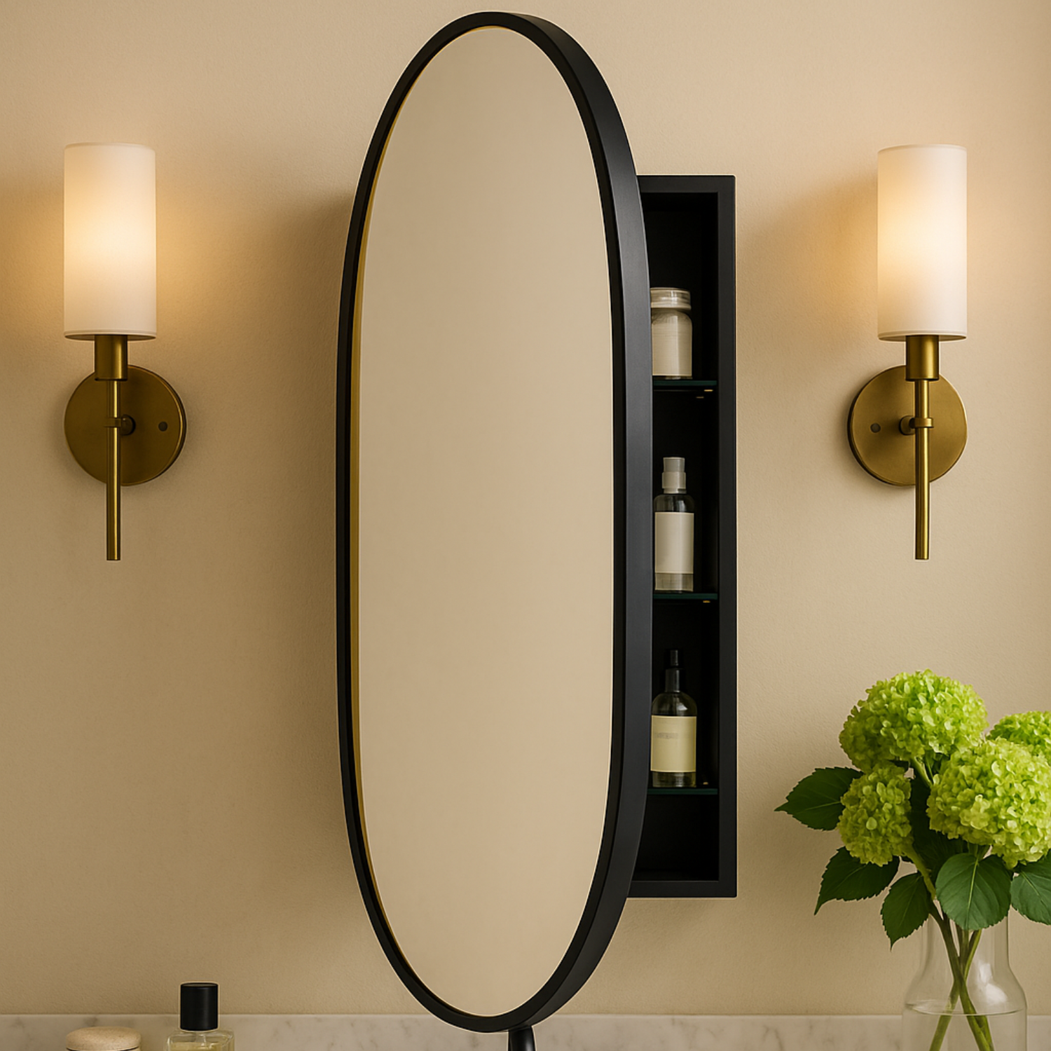 Sierra Modern Pill Surface Mount Bathroom Medicine Cabinet with Mirrors, 20x30" in Black