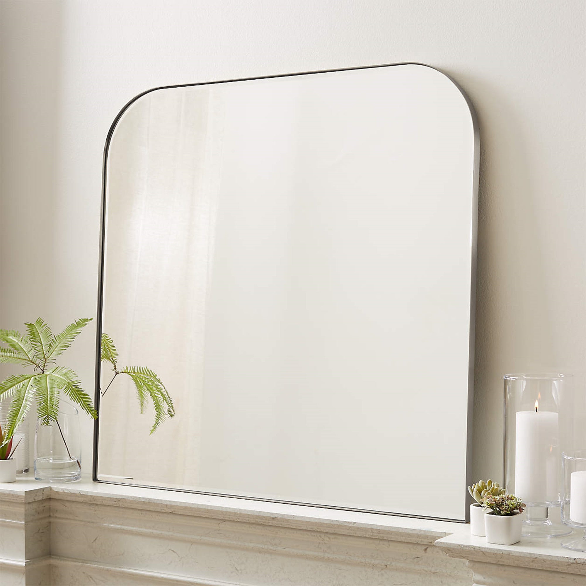 Rounded Corner Mantel Framed Wall Mounted Bathroom Mirror