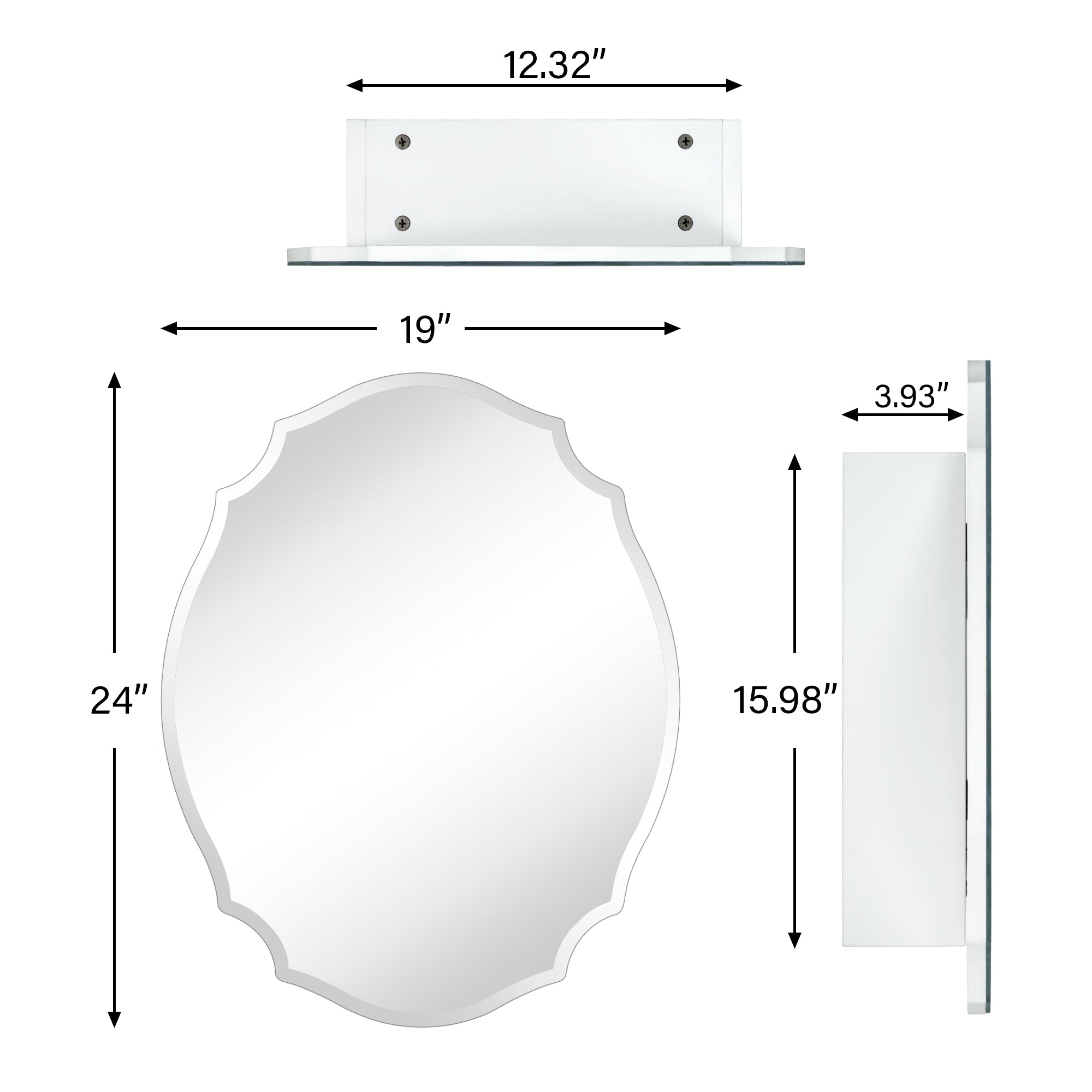 Frameless Irregular Medicine Cabinet with Beveled Mirror Recess & Surface Bathroom Medicine Cabinet Mirror with Storage for Bathroom, 19'' H x 24'' W