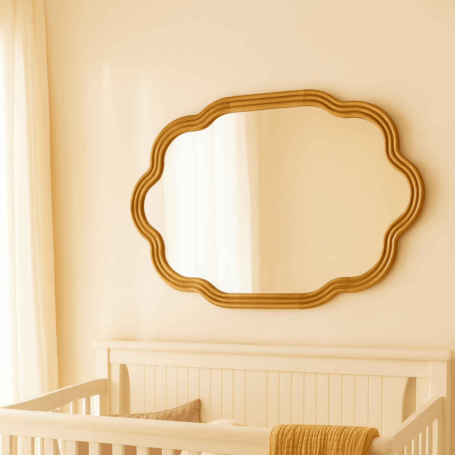 Solace Vintage Scalloped Mirrors, Natural Wood Framed Wall Mirrors,24x36" GC-JDC003 TEHOME