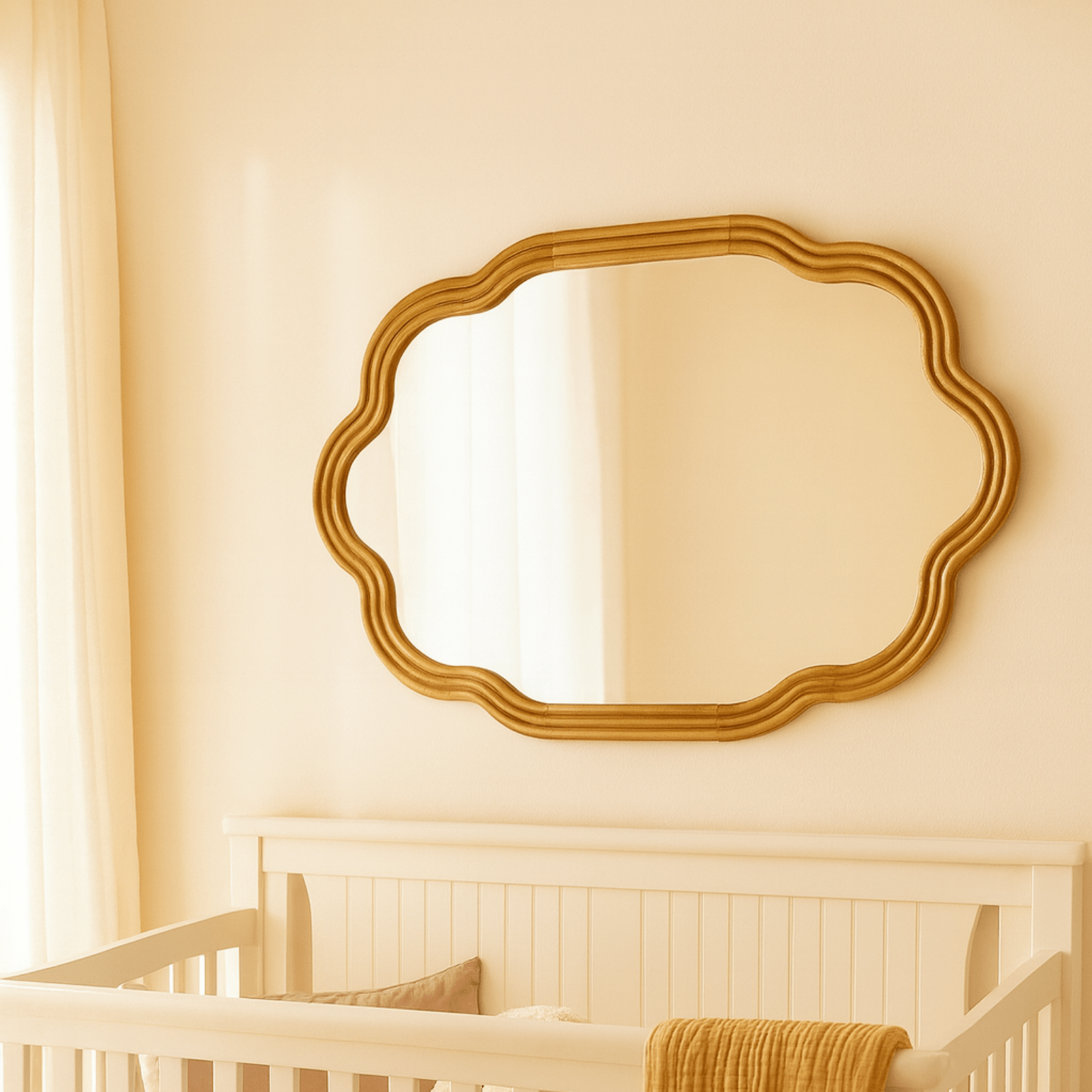 Solace Vintage Scalloped Mirrors, Natural Wood Framed Wall Mirrors,24x36" GC-JDC003 TEHOME
