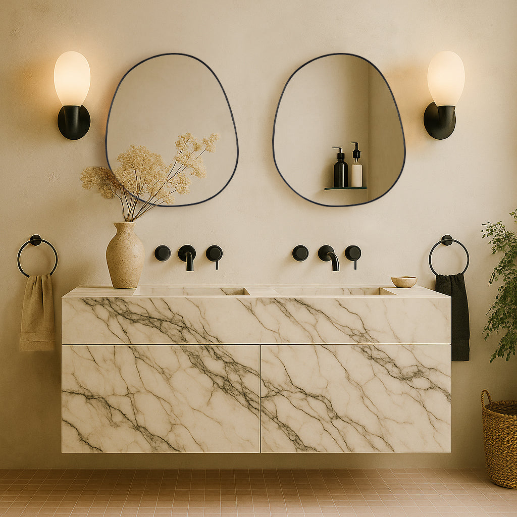 Casa Modern Irregular Surface Mount Bathroom Medicine Cabinet with Mirrors, 24x28" in Black