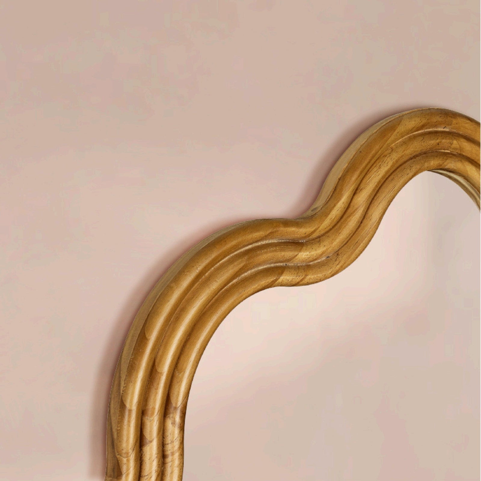 TEHOME 24''x36'' Irregular Wood Framed Mirror with Scalloped and Curvy Corners, Asymmetrical Natural Wood Bathroom Wall Mirror, Vertical/Horizontal Hanging