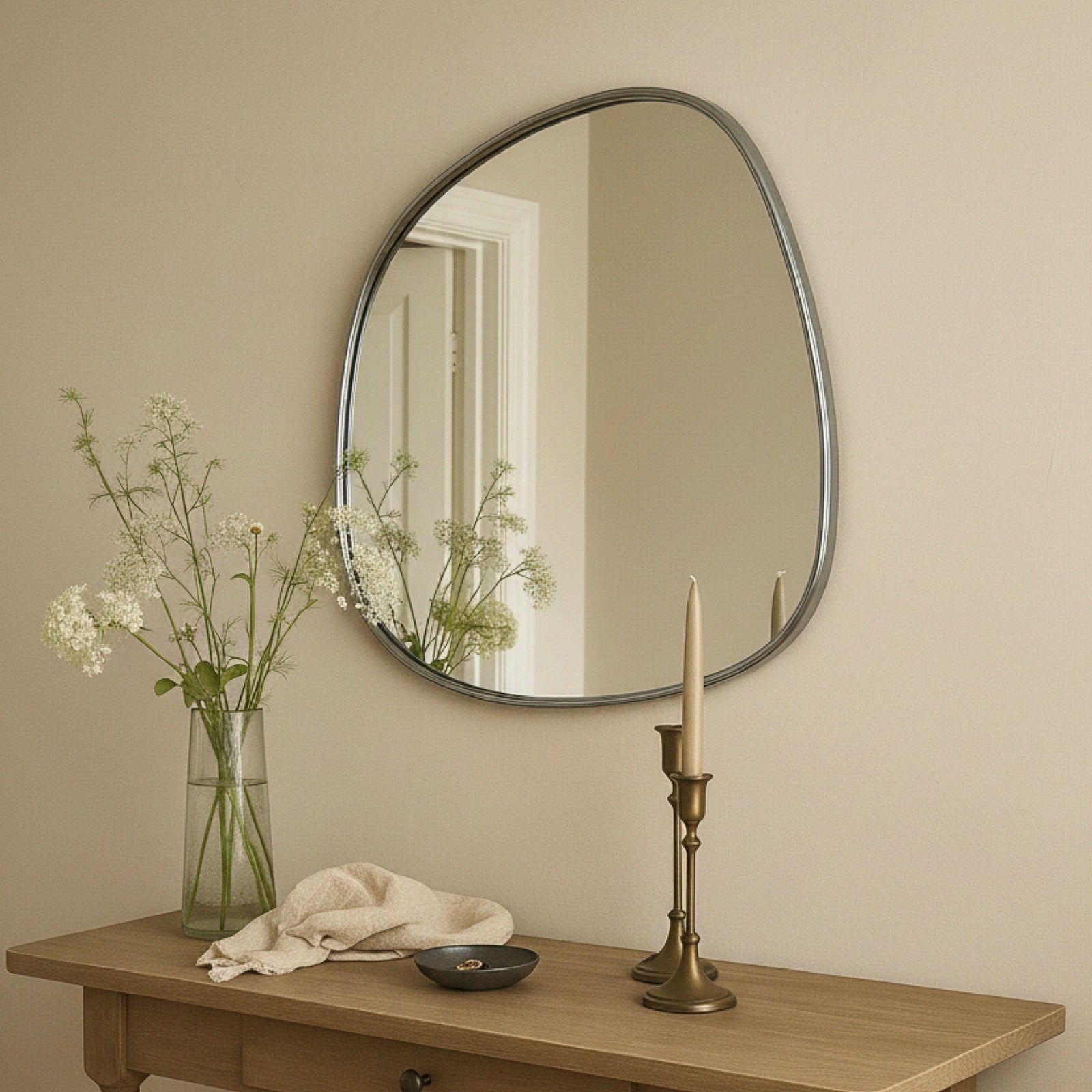 TEHOME Asymmetrical Irregular Shaped Mirror Antiqued Gold Asymmetrical Accent Mirror Irregular Bathroom Wall Mirror