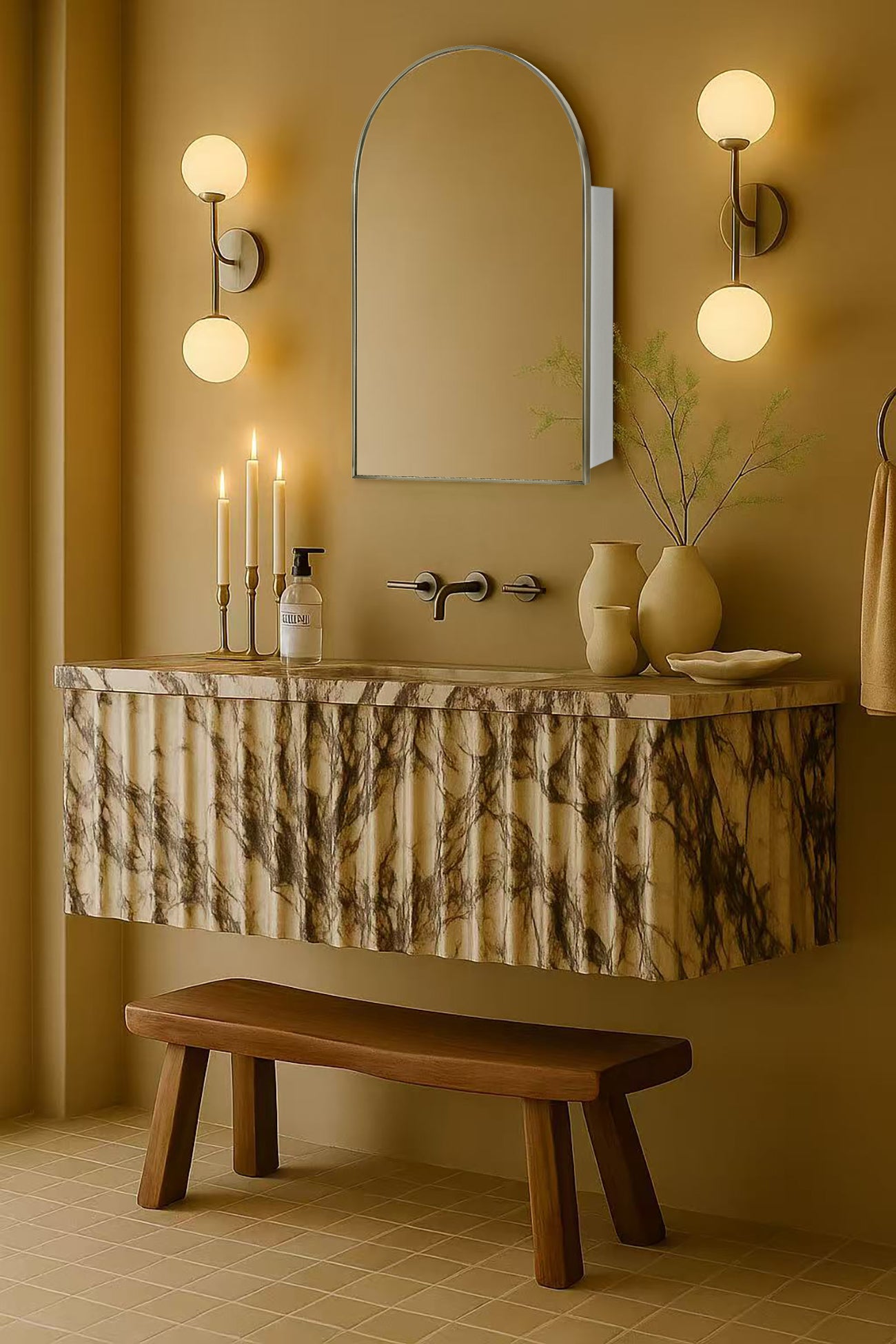 Arched Bathroom Medicine Cabinet with Mirror Recessed and Surface Mount Medicine Cabinet Mirror