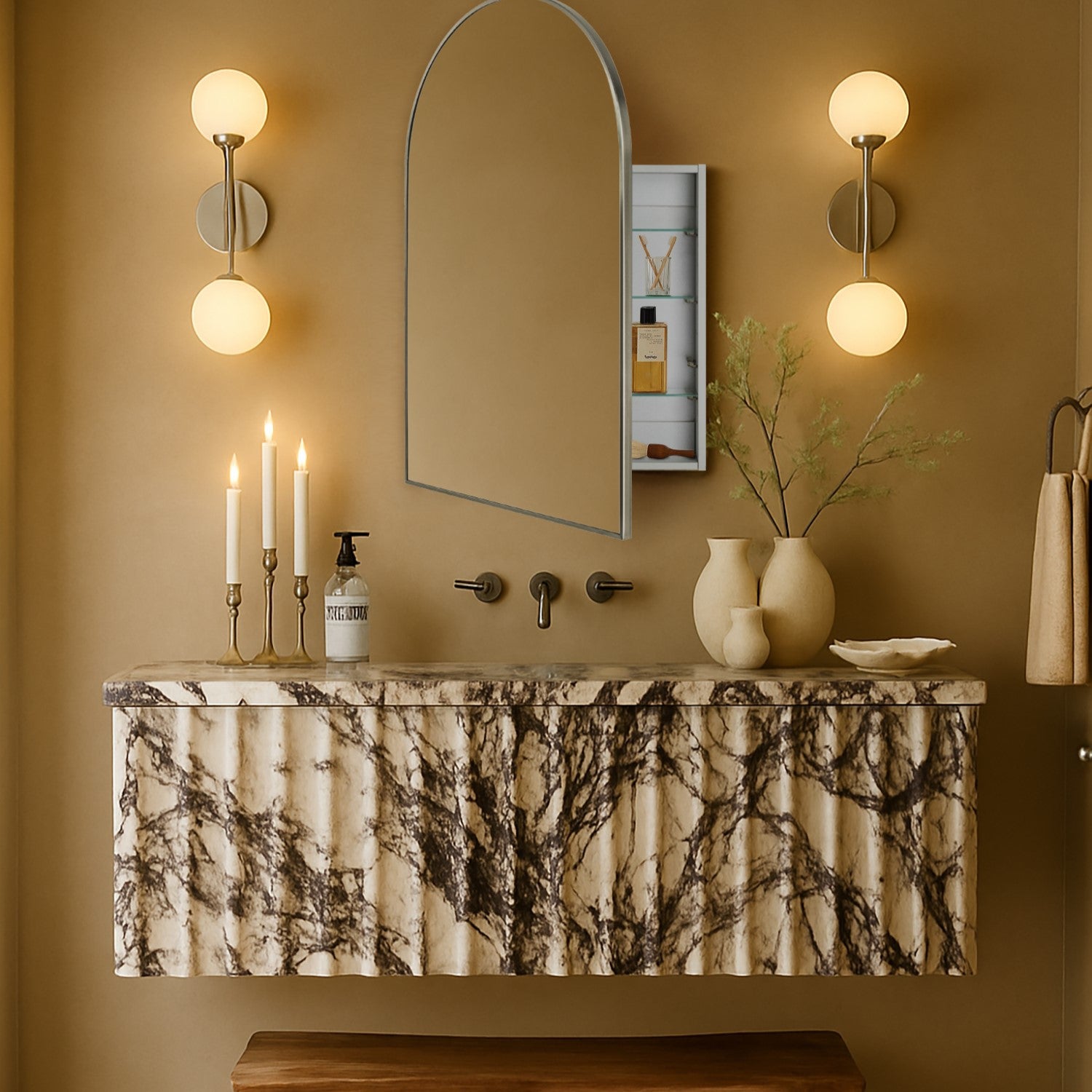 Arched Bathroom Medicine Cabinet with Mirror Recessed and Surface Mount Medicine Cabinet Mirror