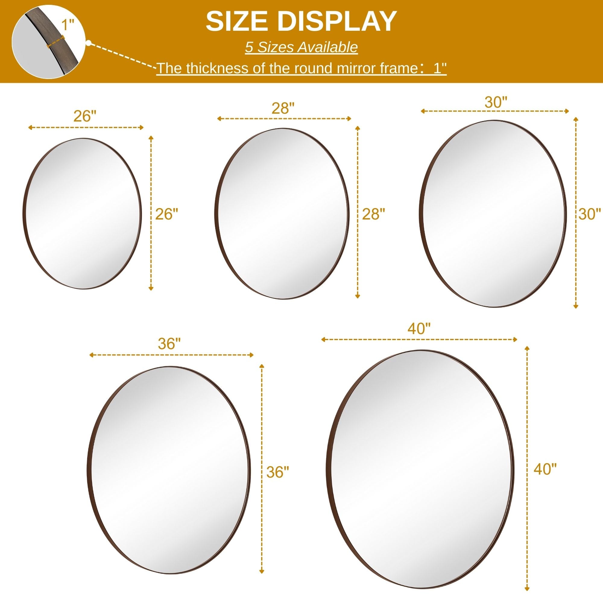 TEHOME Yolanta Circular Round Stainless Steel Framed Wall Mounted Bathroom Vanity Mirror