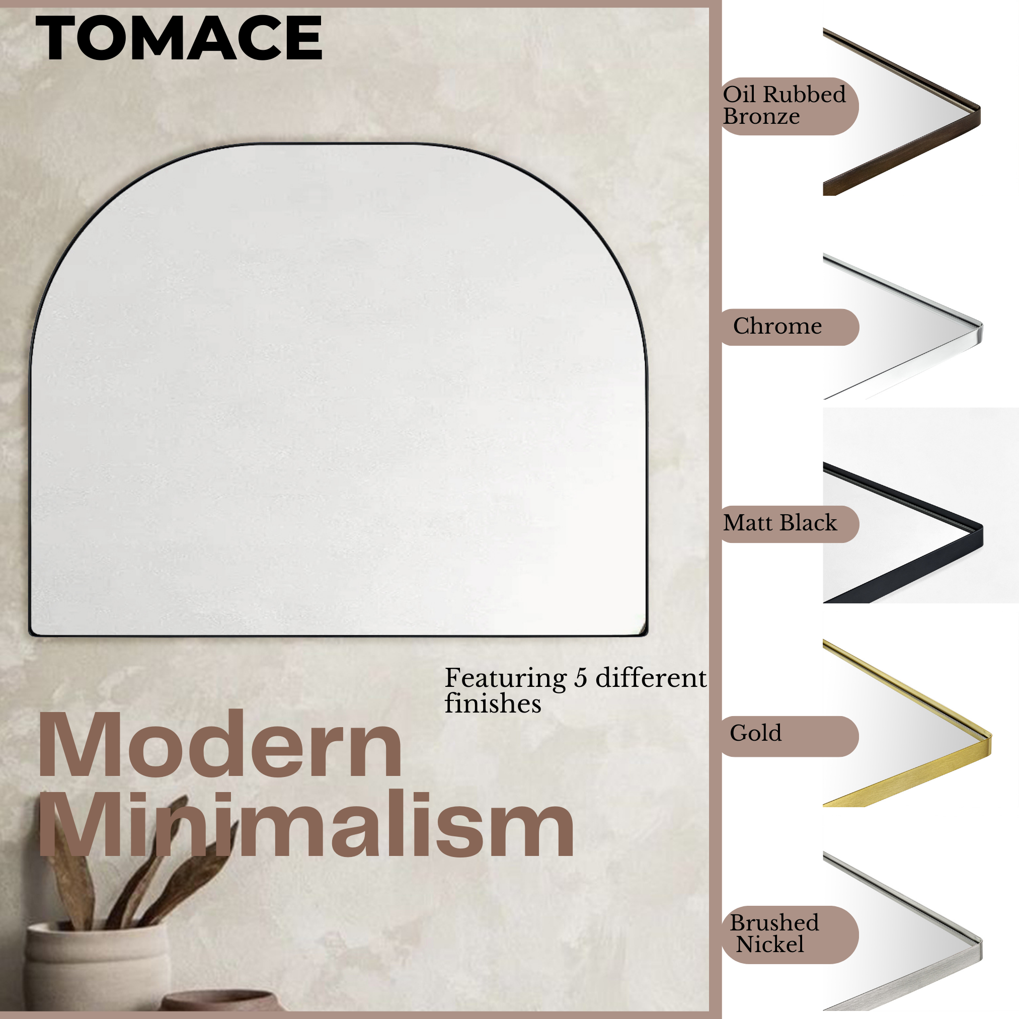 Large Arched Metal Framed Wall Mounted Bathroom Vanity Mirror 32'' W x 40'' Tall