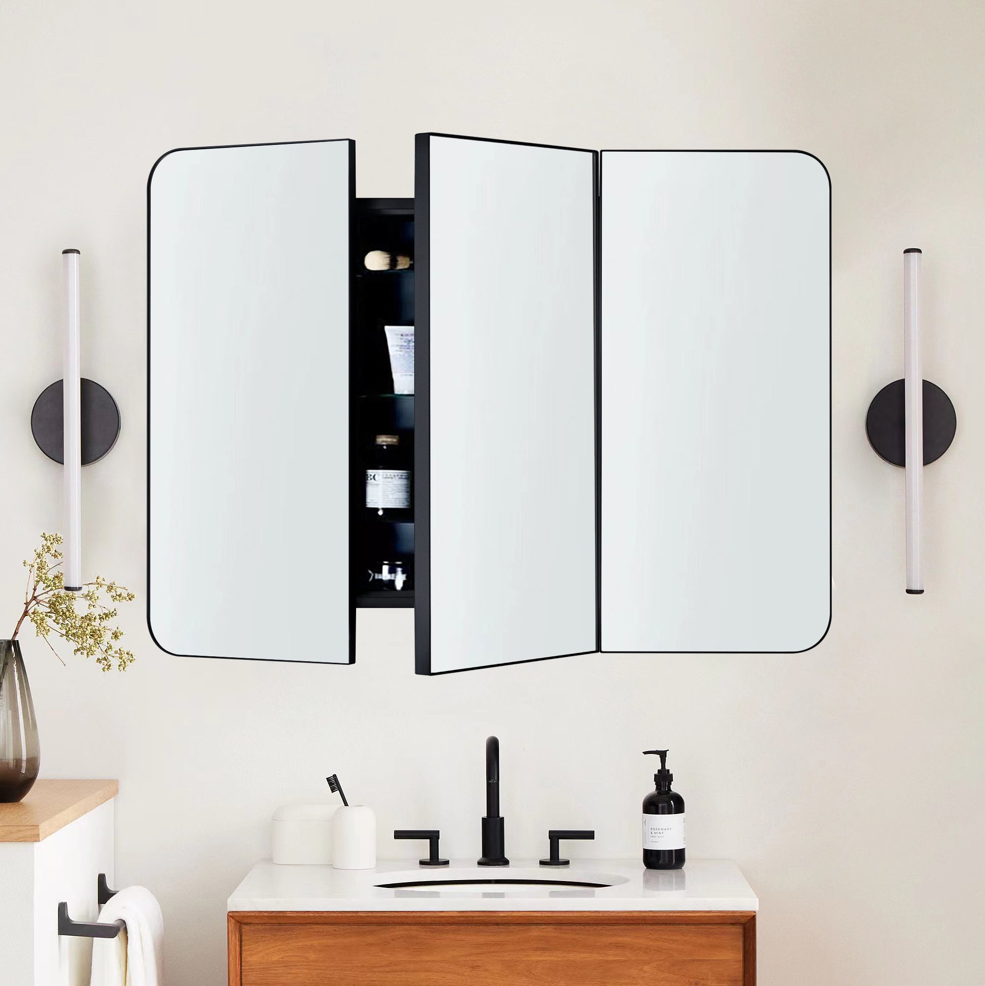 Triple-Door-Metal Framed Wall Mounted Bathroom Medicine Cabinet with Mirror