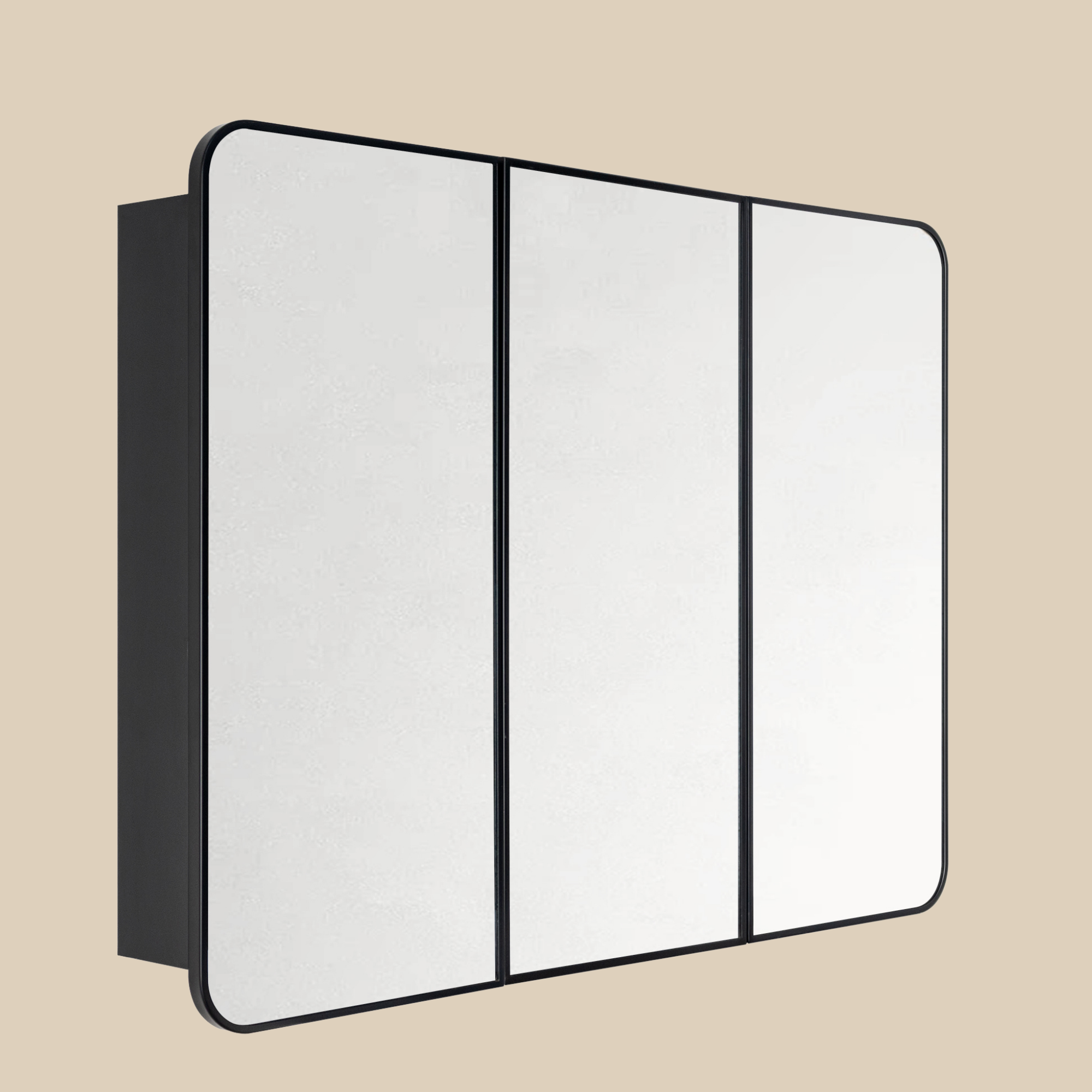 TEHOME Triple Door Bathroom Medicine Cabinet with Mirror,  Black Metal Frame, Soft Close, Adjustable Glass Shelves, Surface & Recessed Wall Mounted, Fully Assembled