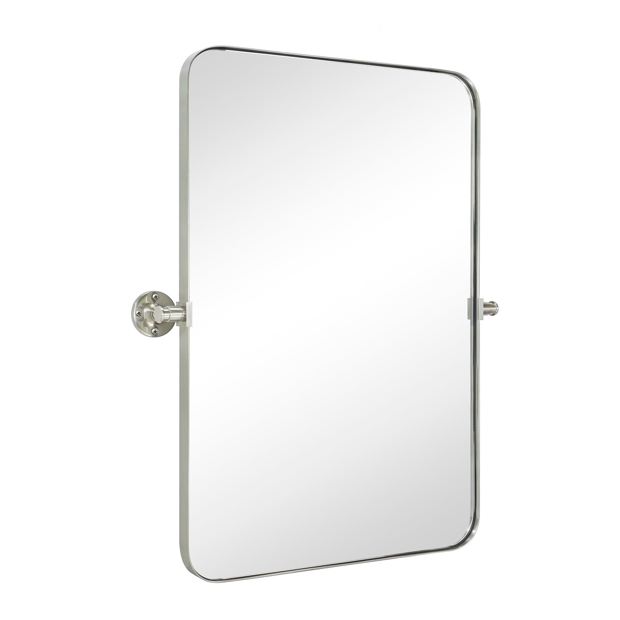 Rounded Rectangular Pivoting Metal Framed Wall Mounted Bathroom Vanity Mirror