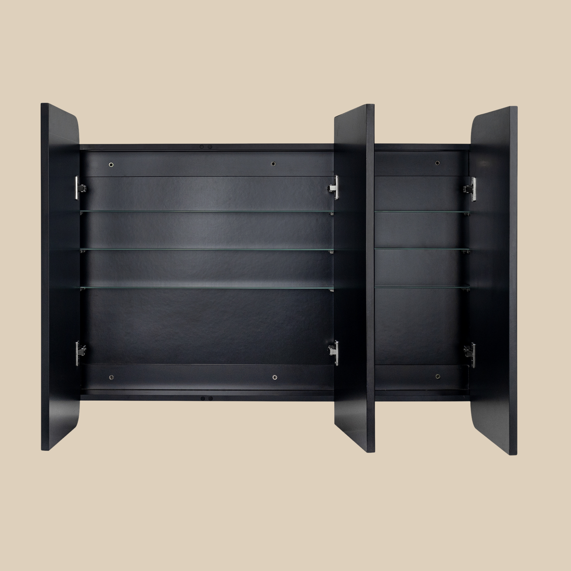 TEHOME Triple Door Bathroom Medicine Cabinet with Mirror,  Black Metal Frame, Soft Close, Adjustable Glass Shelves, Surface & Recessed Wall Mounted, Fully Assembled
