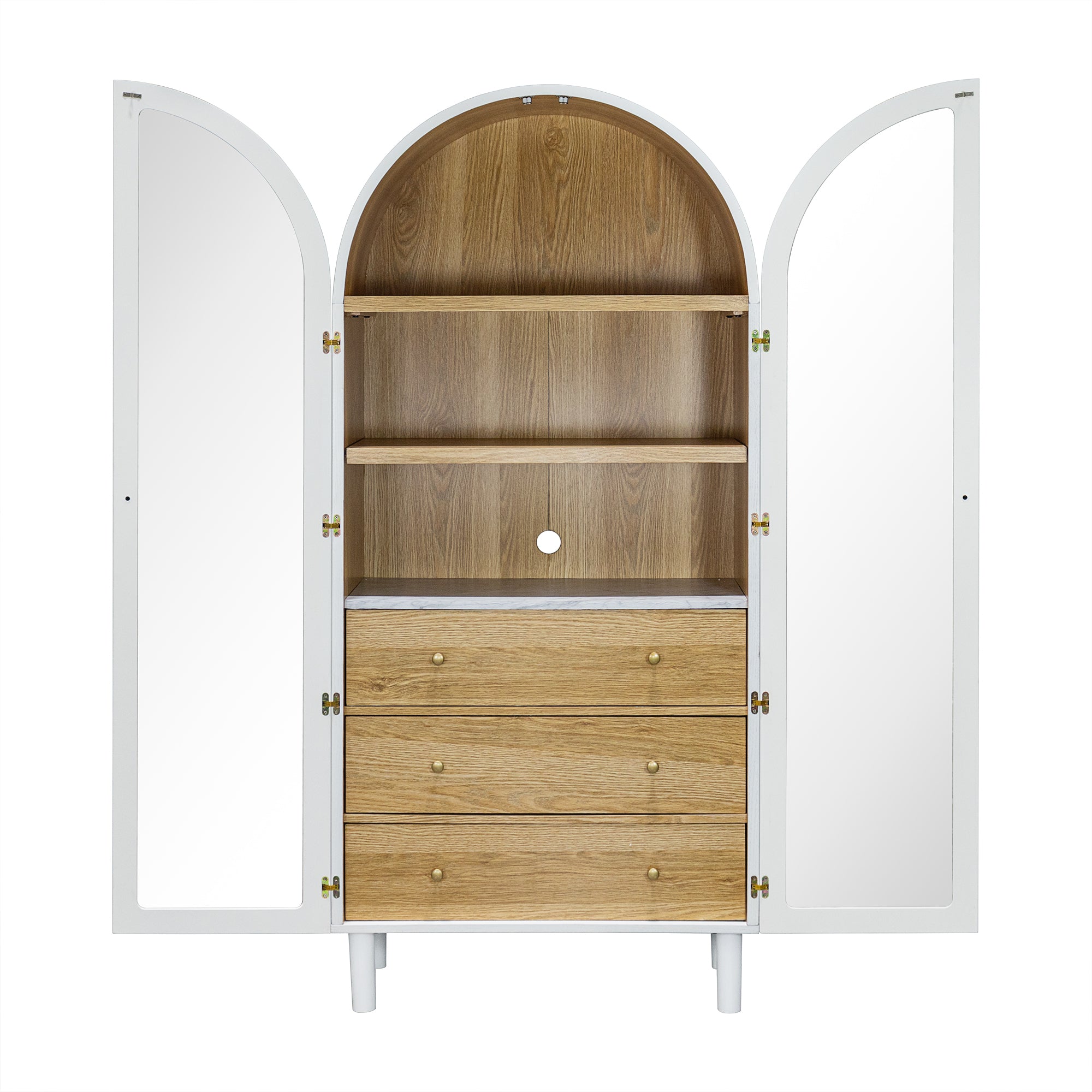 Arched Storage Display Cabinet with Tempered Glass Doors and Adjustable Shelves, Kitchen Pantry Cabinet, Arch Bookcase, Assembly Required