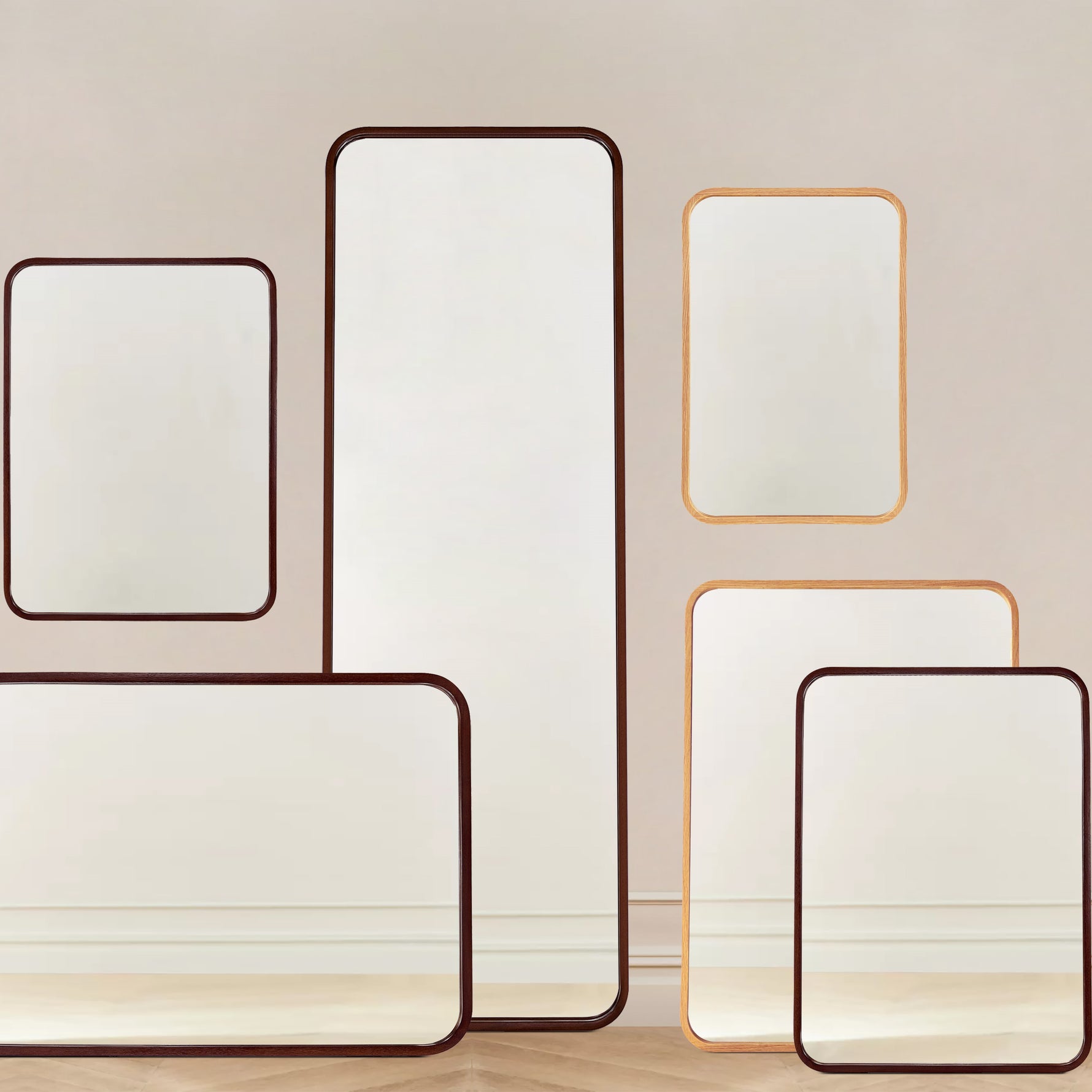 Rectangular Wood Framed Wall Mounted Bathroom Vanity Mirror