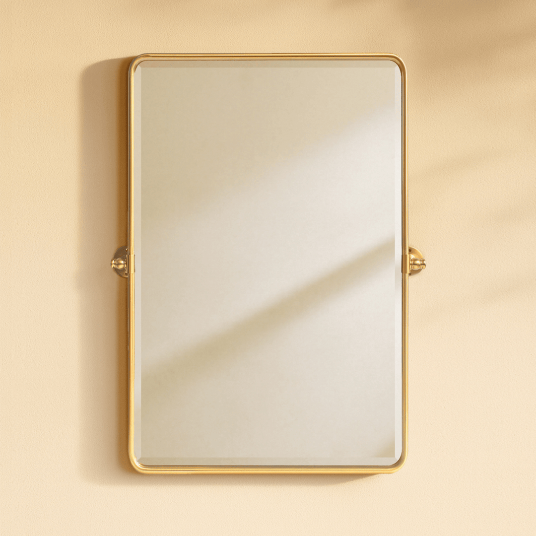 Woodvale Farmhouse Rectangle Bathroom Pivot Mirrors GC-00159 Brushed Gold 19x24" TEHOME