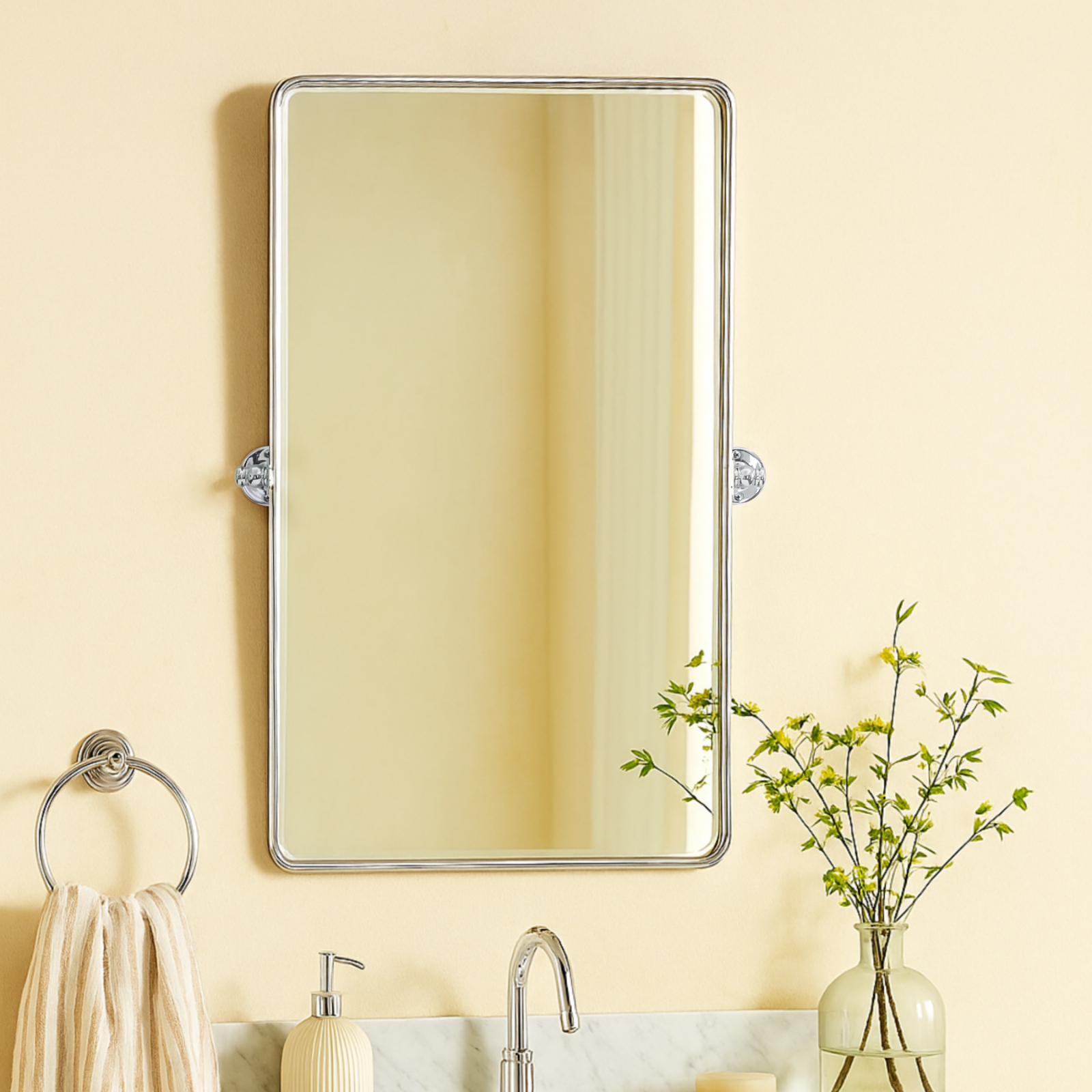 Woodvale Farmhouse Rectangle Bathroom Pivot Mirrors