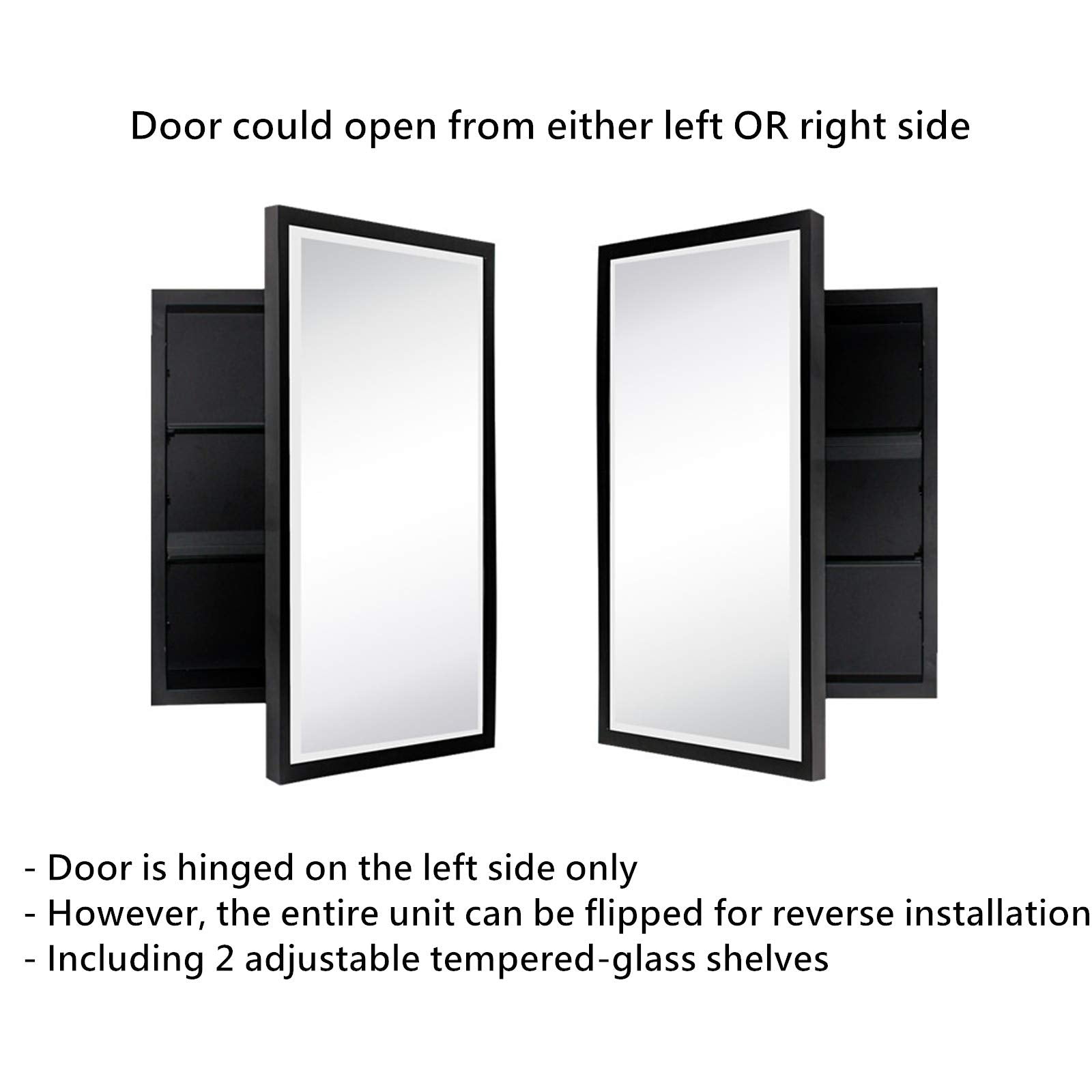 Rectangular Metal Framed Recessed Bathroom Medicine Cabinet with Mirror