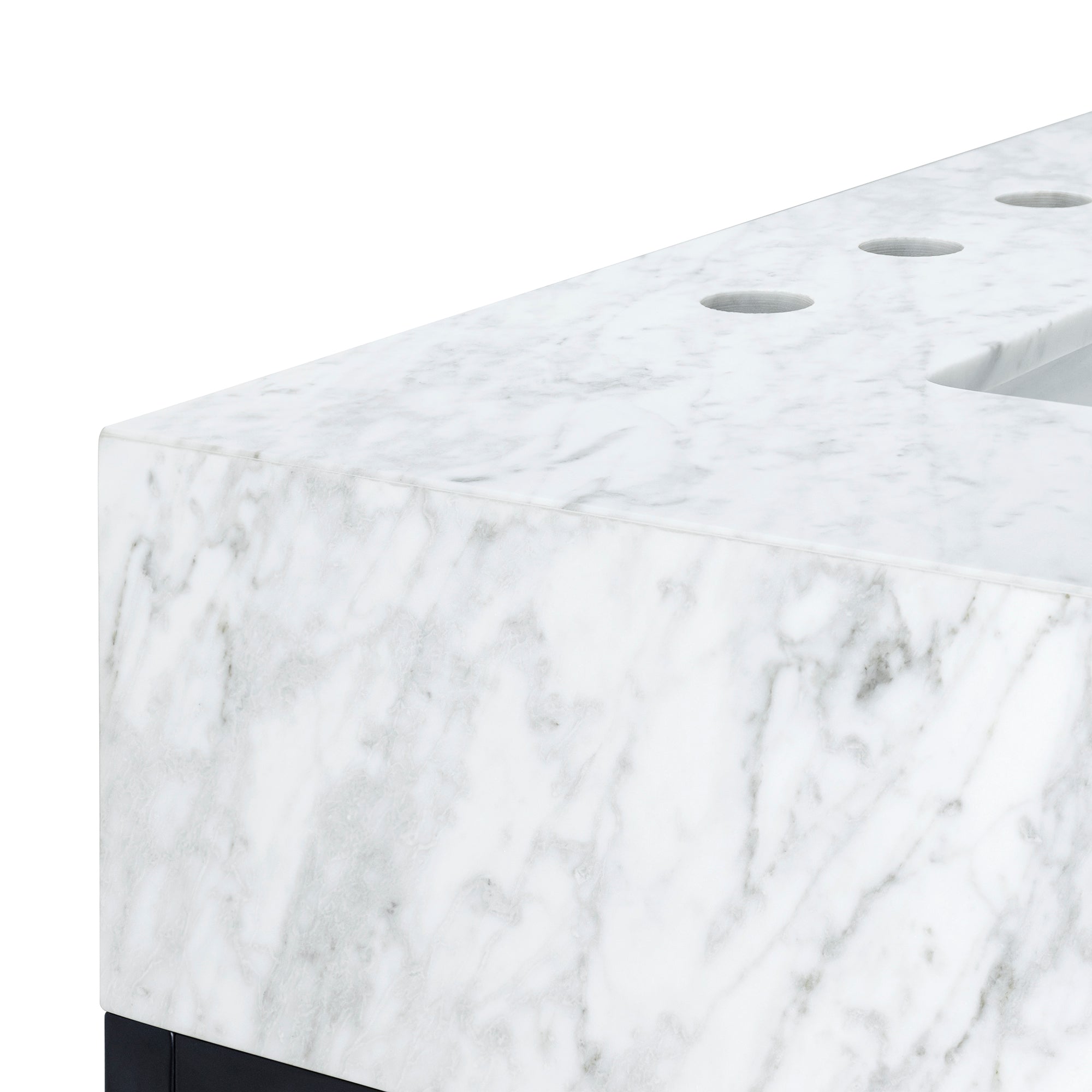 Rens Freestanding Bath Vanity in Italy Carrara White Marble top with Black Metal Shelf