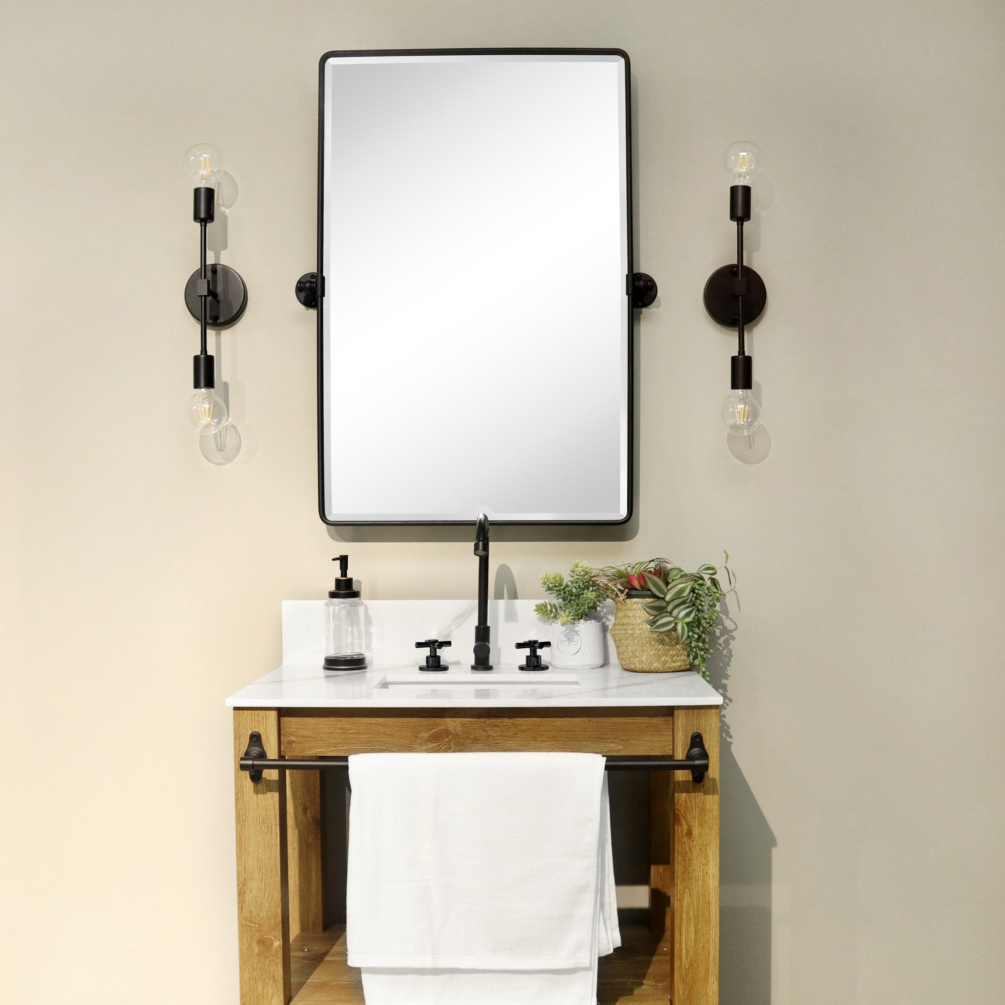 Rectangular Metal Framed Wall Mounted Bathroom Vanity Mirror