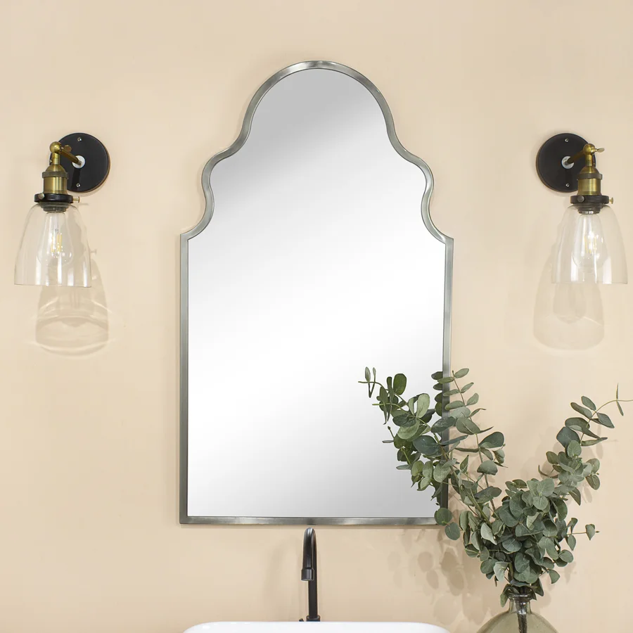Arched Stainless Steel Metal Framed Wall Mounted Bathroom Vanity Mirror