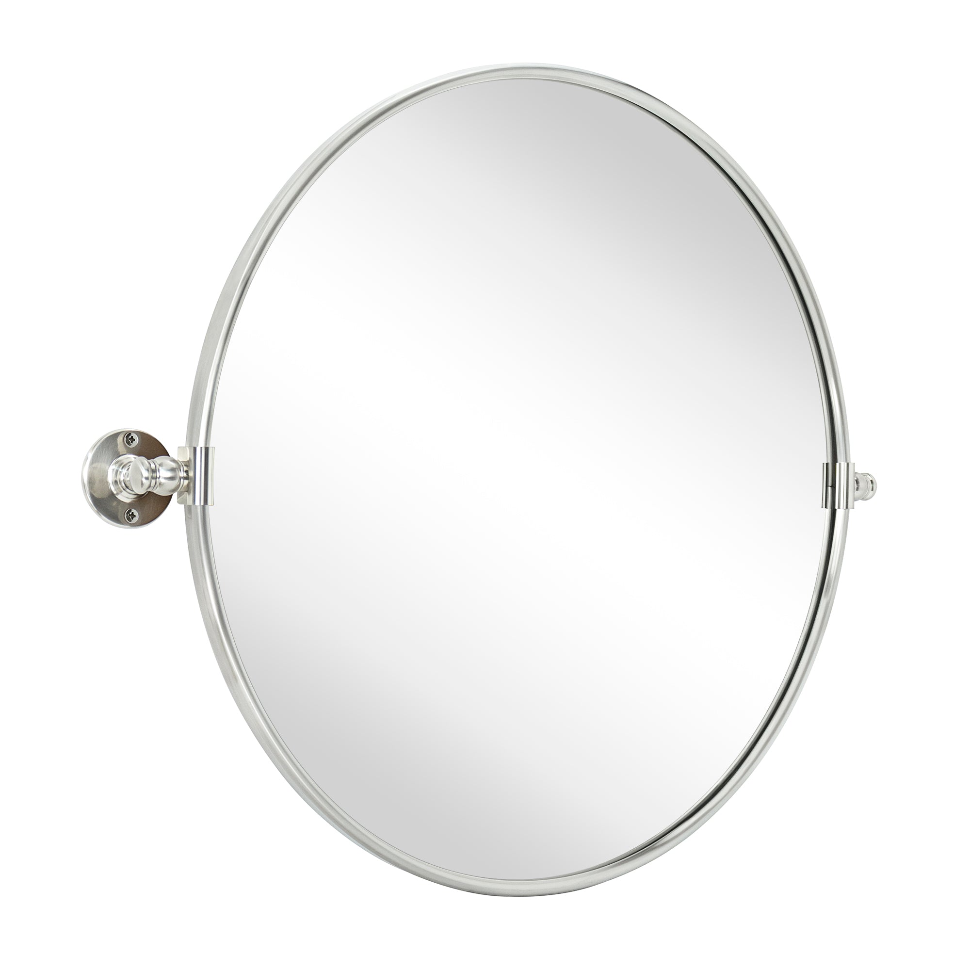 Round Stainless Steel Framed Pivoting Wall Mounted Bathroom Vanity Mirror