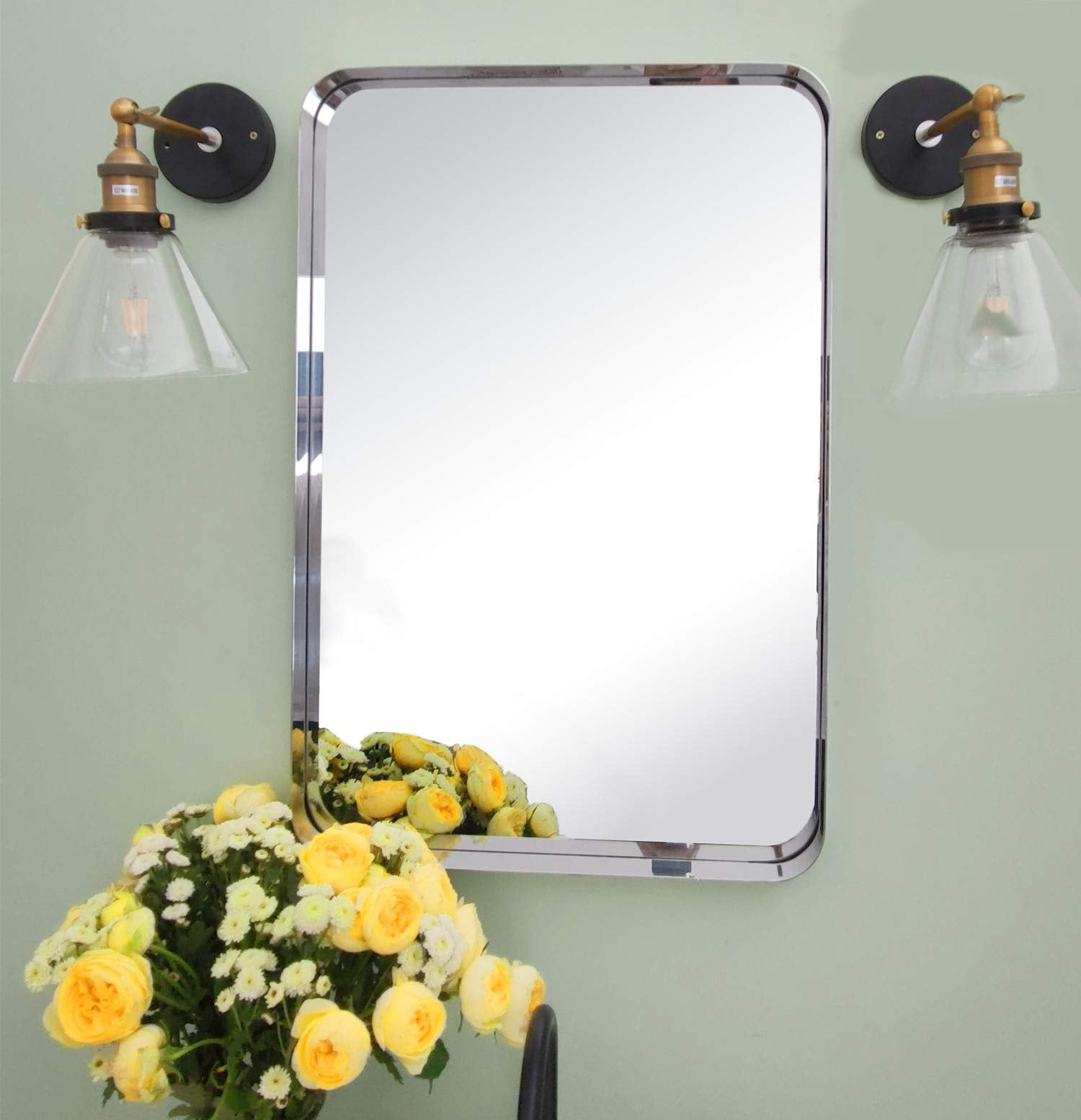 Rectangular Metal Framed Wall Mounted Bathroom Vanity Mirror