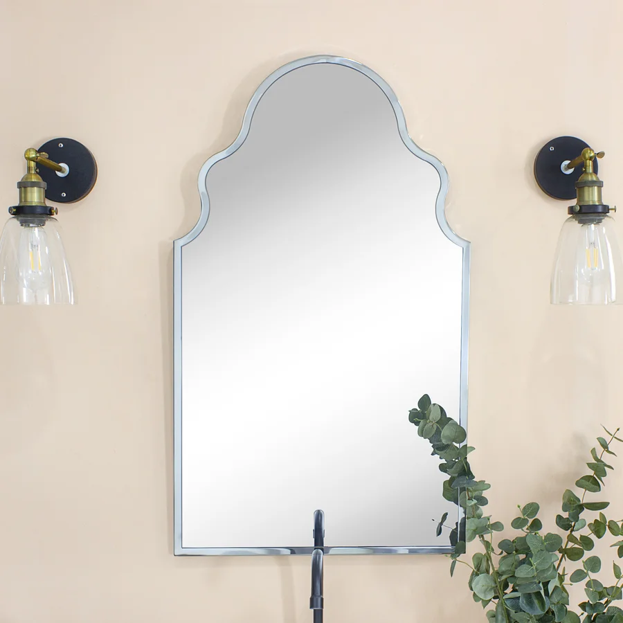 Arched Stainless Steel Metal Framed Wall Mounted Bathroom Vanity Mirror