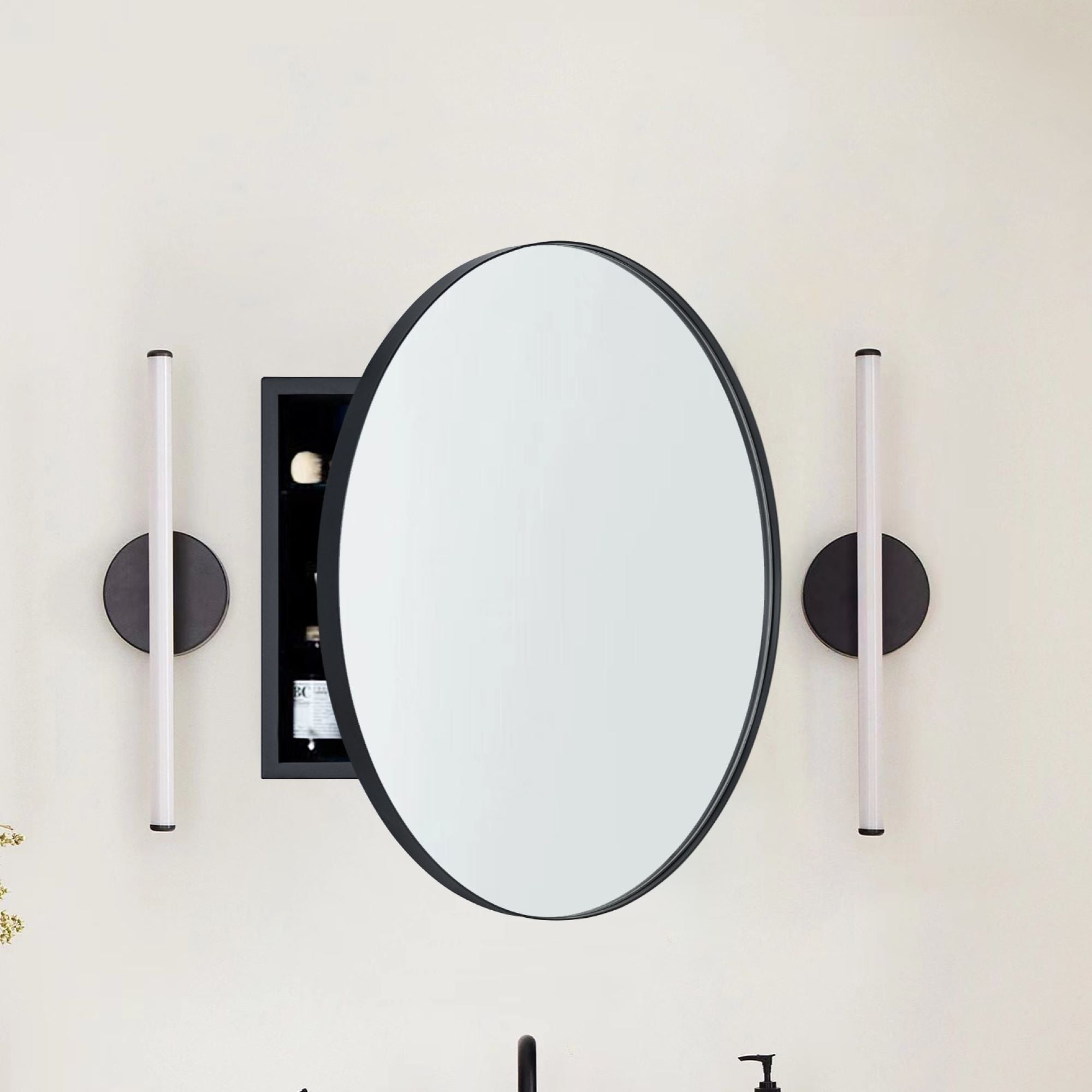 Surface Mount Round Metal Framed Bathroom Medicine Cabinet with Mirror