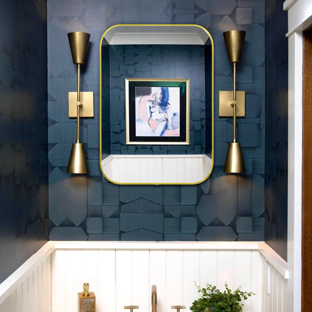 Rounded Rectangular Framed Wall Mounted Bathroom Vanity Mirror