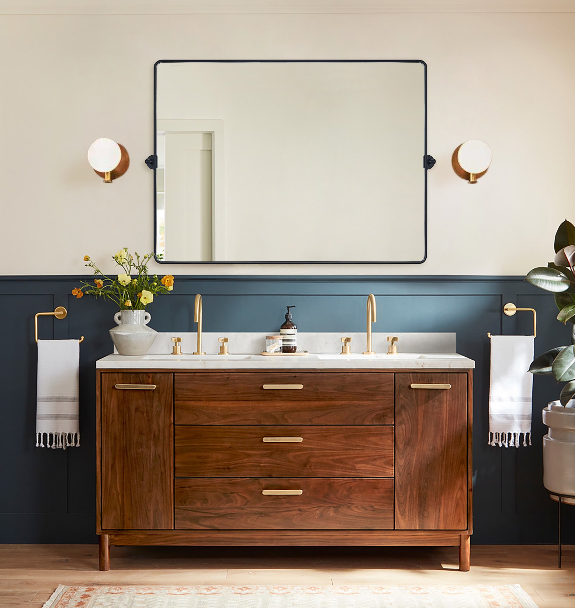 Rectangular Metal Framed Pivot Wall Mounted Bathroom Vanity Mirror